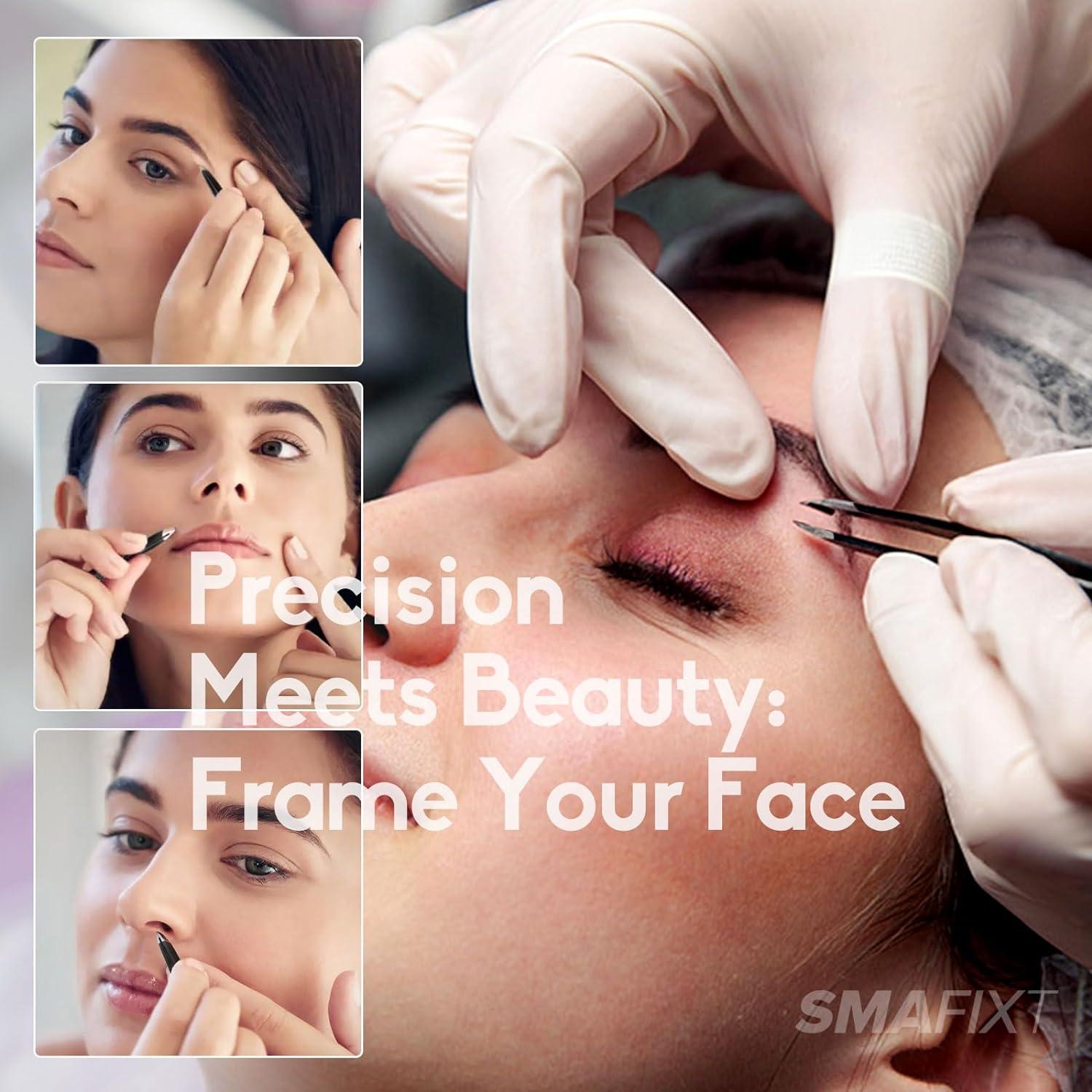 Juego de Pinzas de Cejas Smafixt - 4 Piezas Acero Inoxidable