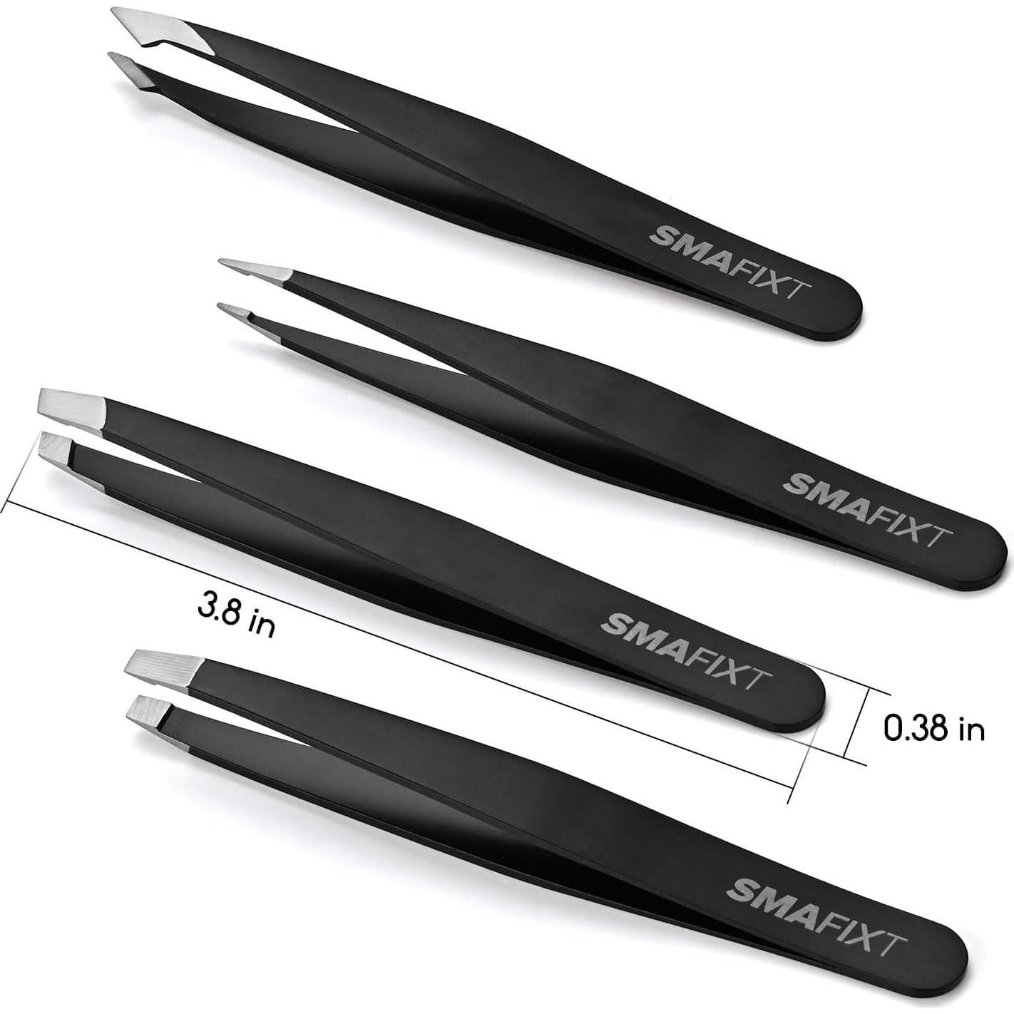 Juego de Pinzas de Cejas Smafixt - 4 Piezas Acero Inoxidable