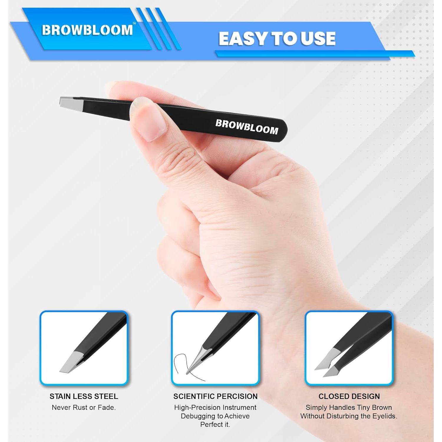 Juego de 4 Pinzas de Acero Inoxidable BROWBLOOM para Vello Facial