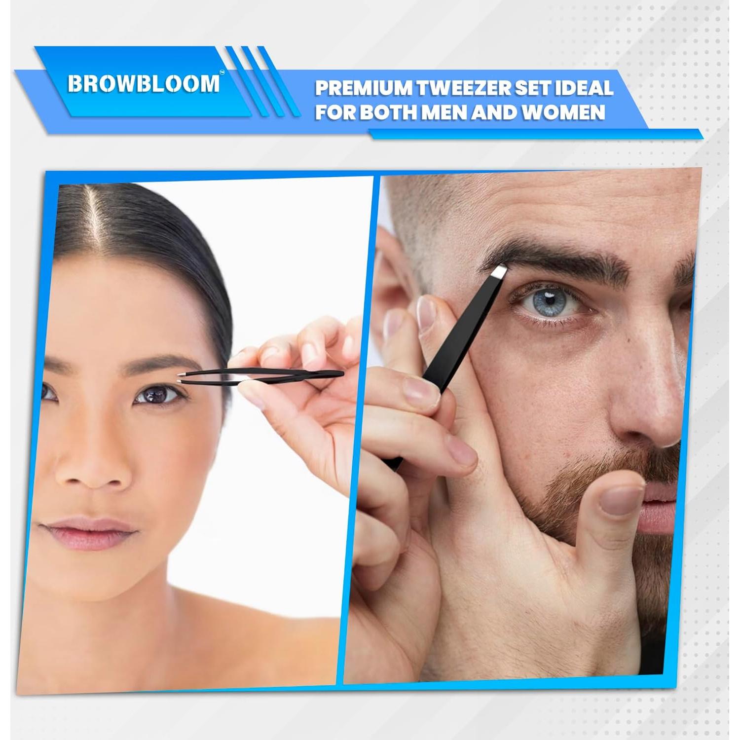 Juego de 4 Pinzas de Acero Inoxidable BROWBLOOM para Vello Facial