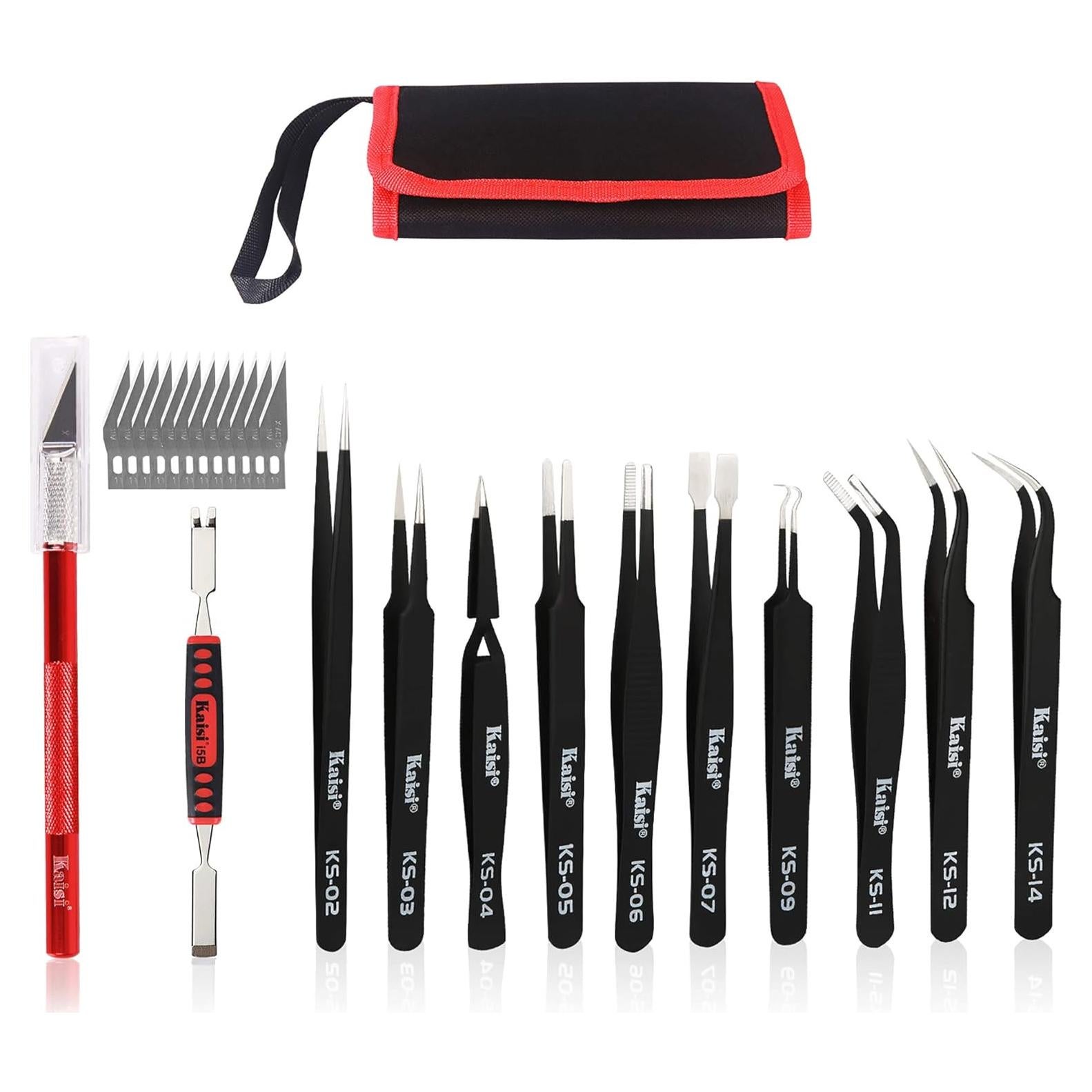 Juego de Pinzas de Precisión Kaisi 12 Pcs Antiestáticas