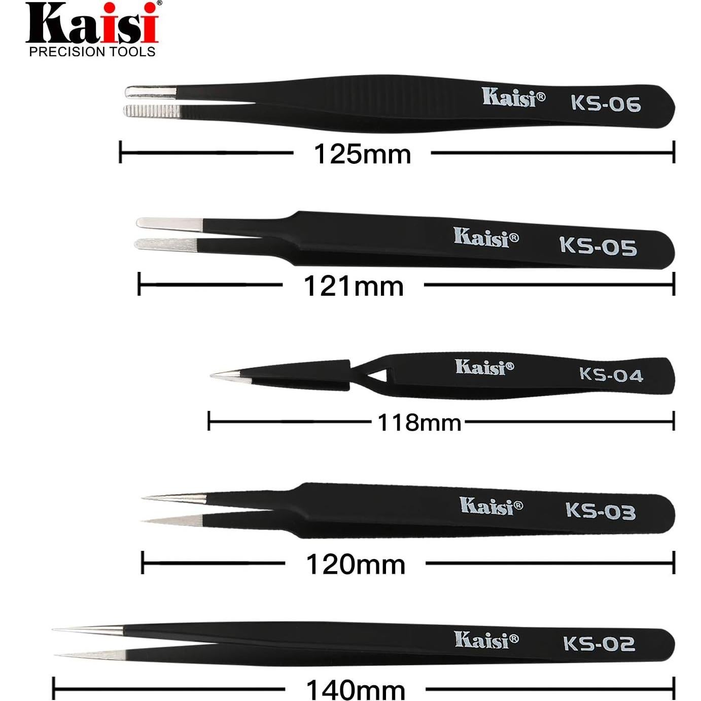Juego de Pinzas de Precisión Kaisi 12 Pcs Antiestáticas