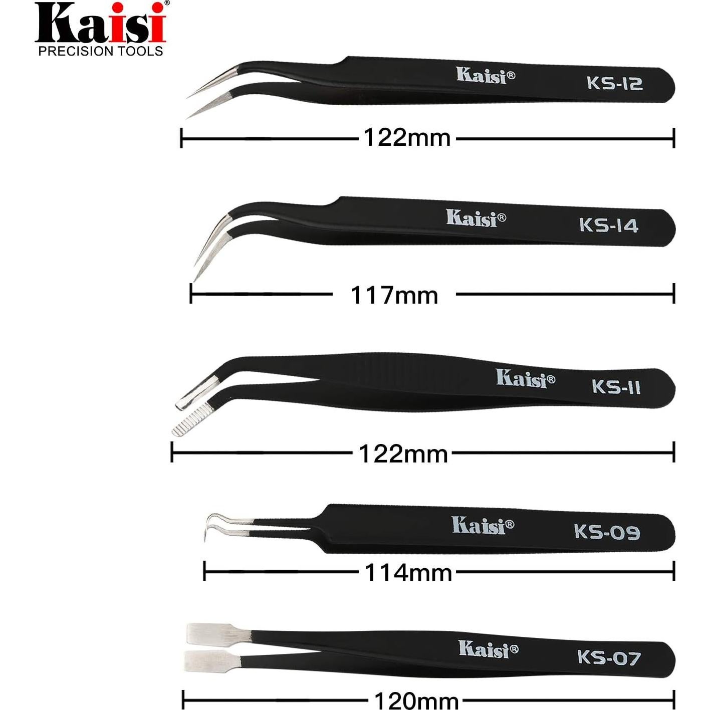 Juego de Pinzas de Precisión Kaisi 12 Pcs Antiestáticas