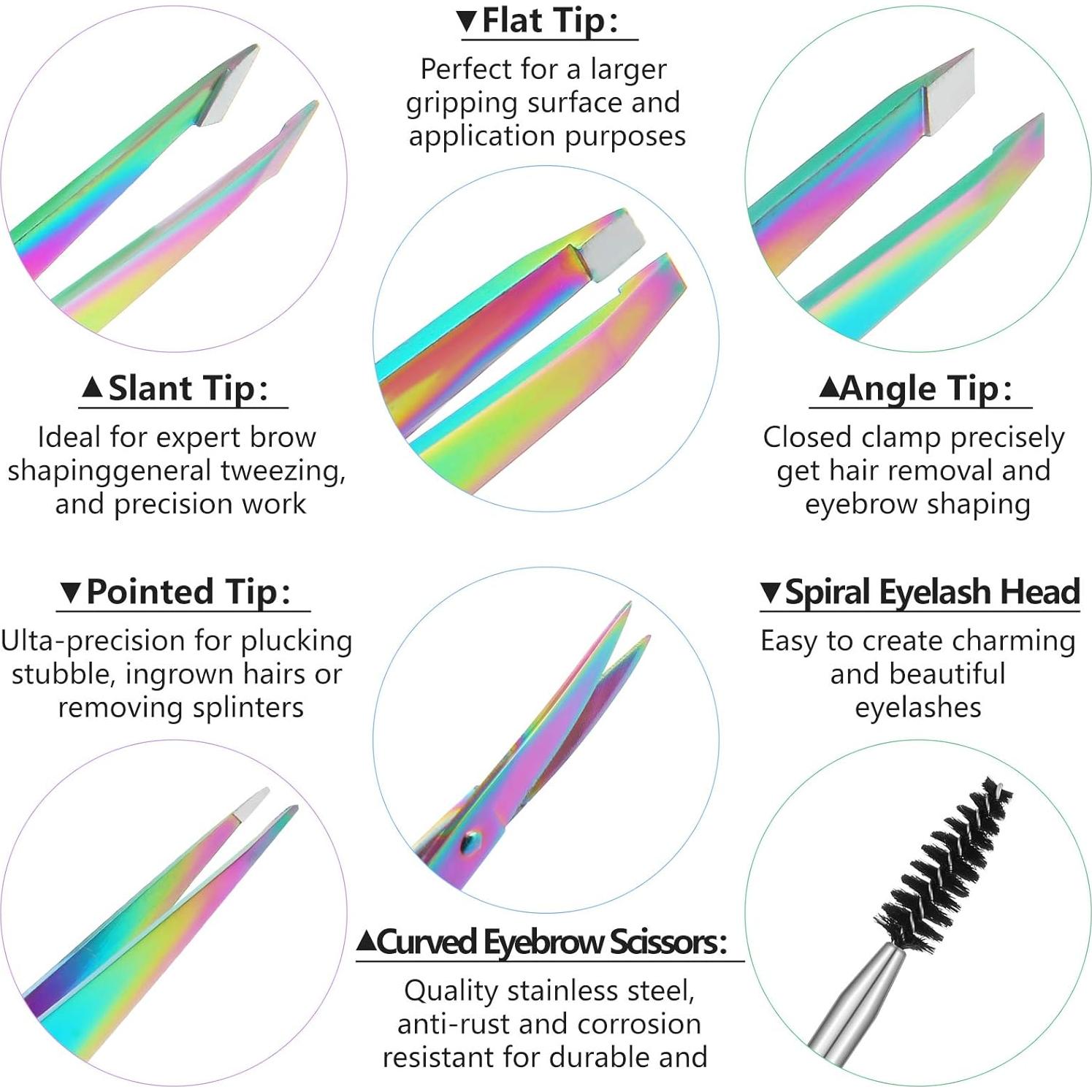 Conjunto de 6 Piezas de Pinzas para Cejas Honoson Arcoíris