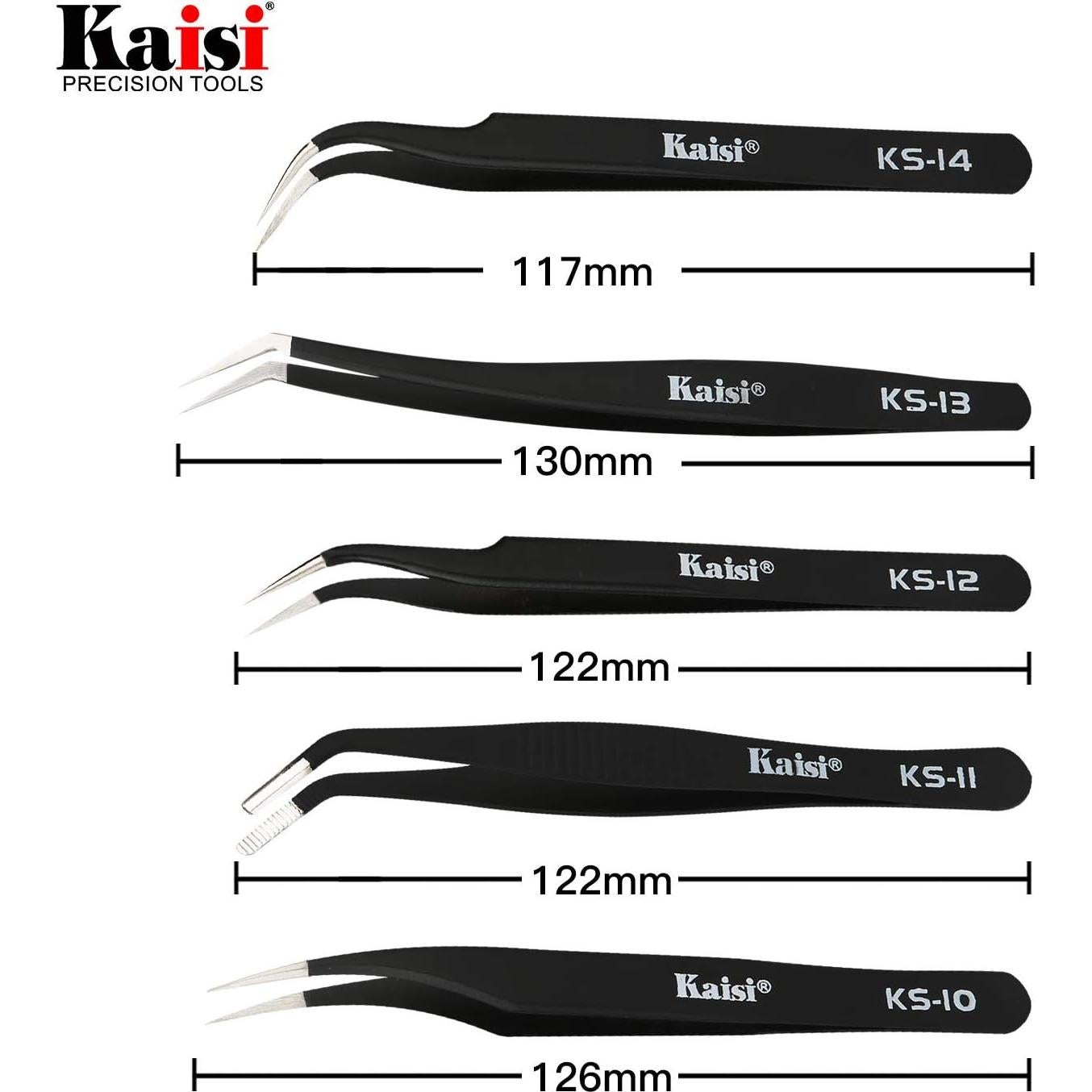 Juego de Pinzas de Precisión Antiestáticas Kaisi 13 Piezas