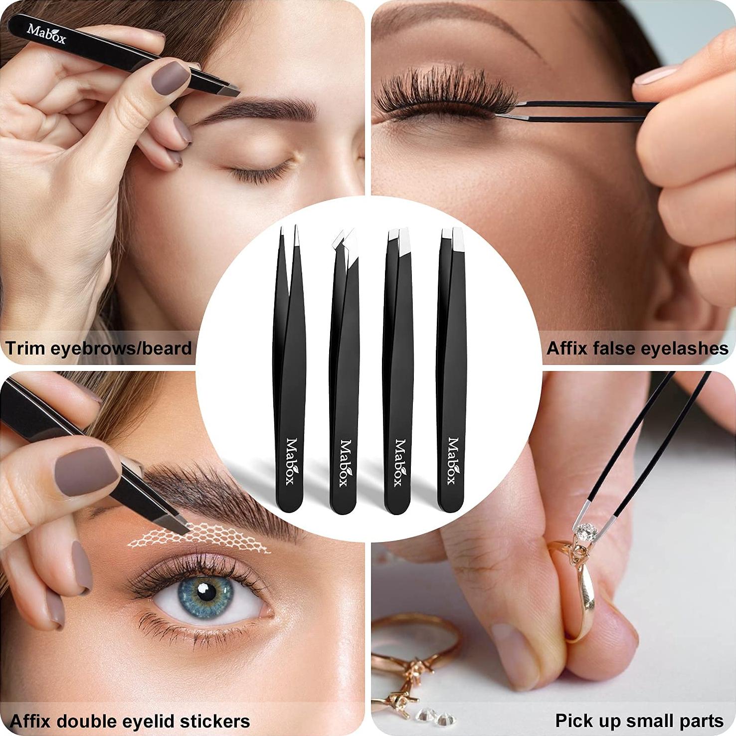 Juego de Pinzas de Precisión Mabox - 4 Piezas Acero Inoxidable