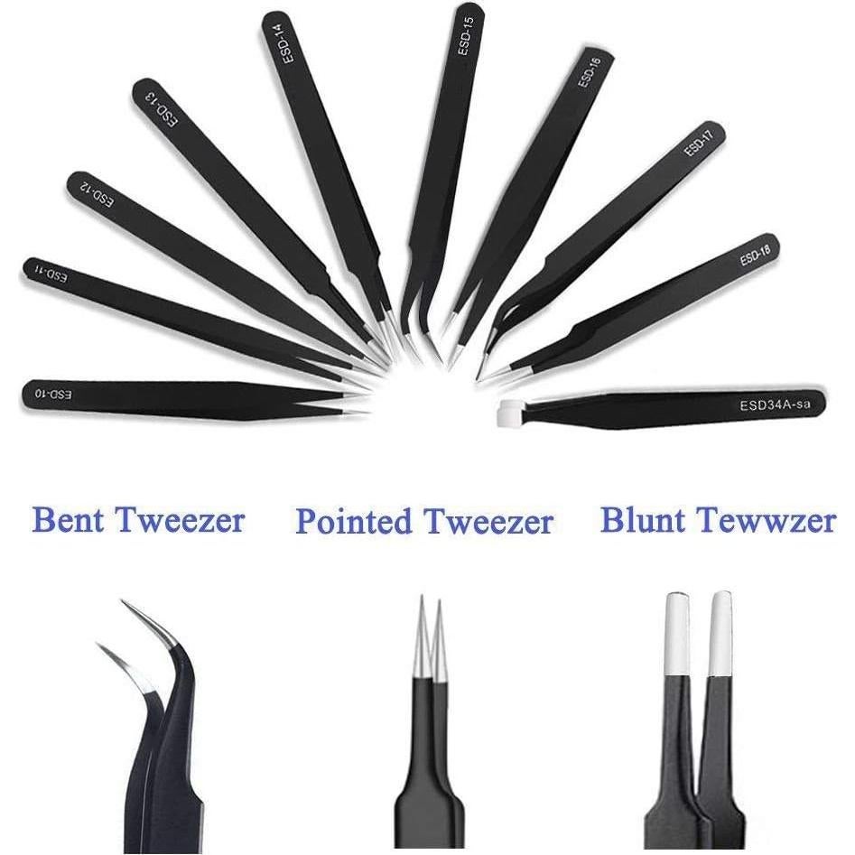 Juego de Pinzas de Precisión ESD Alitamei - 10 Piezas con Bolsa