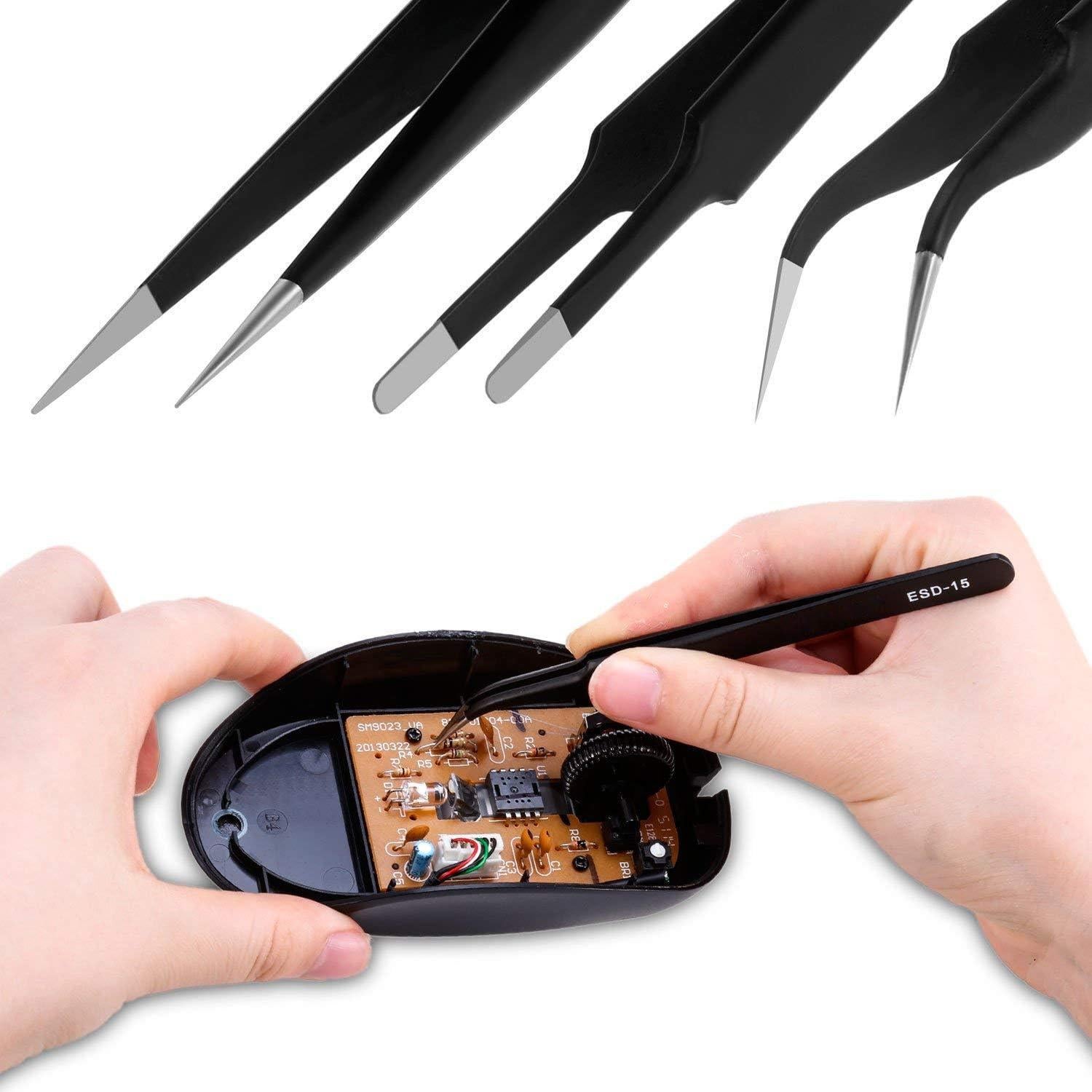 Juego de Pinzas de Precisión ESD Alitamei - 10 Piezas con Bolsa