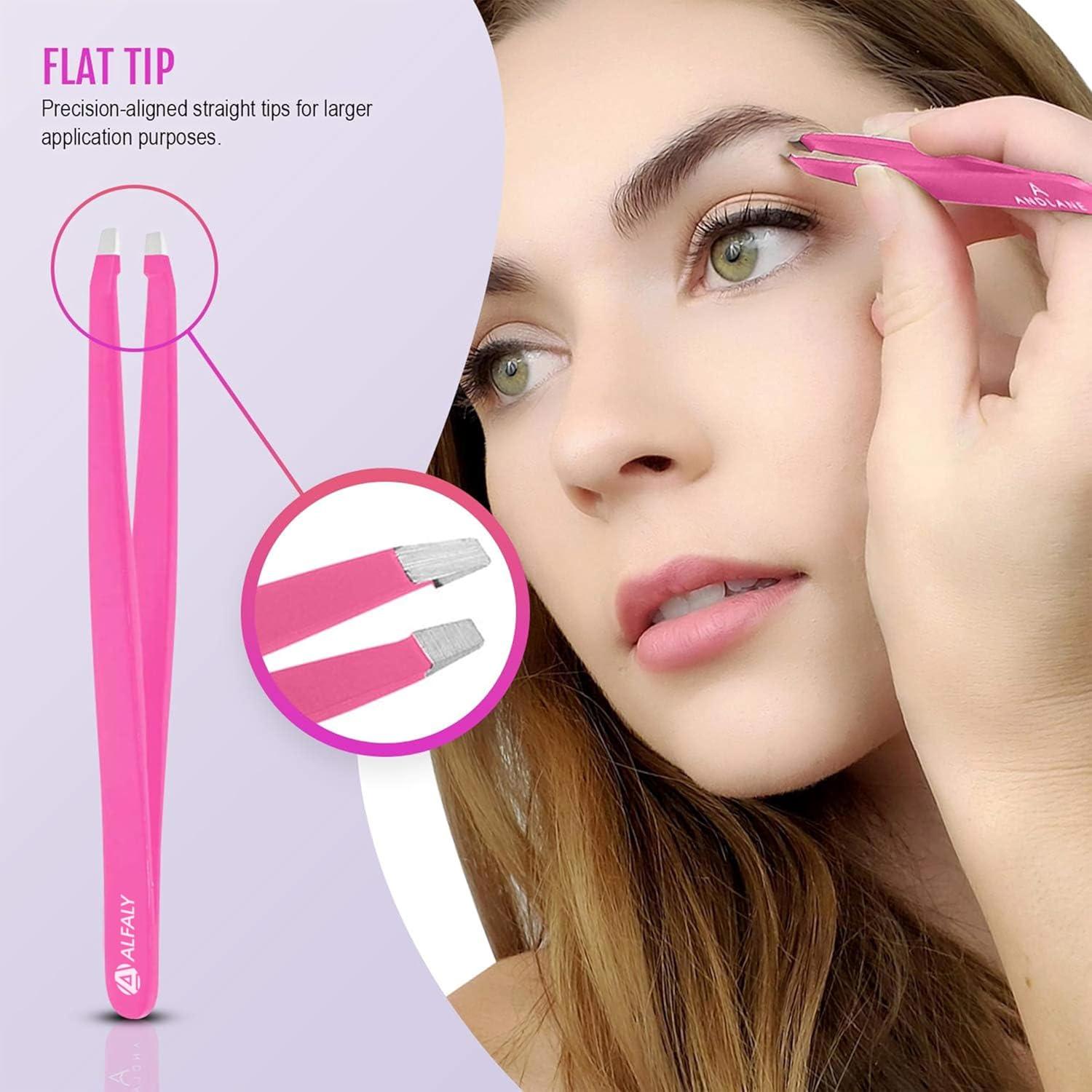 Juego de Pinzas de Precisión Alfaly 5 Piezas Acero Inoxidable Rosa