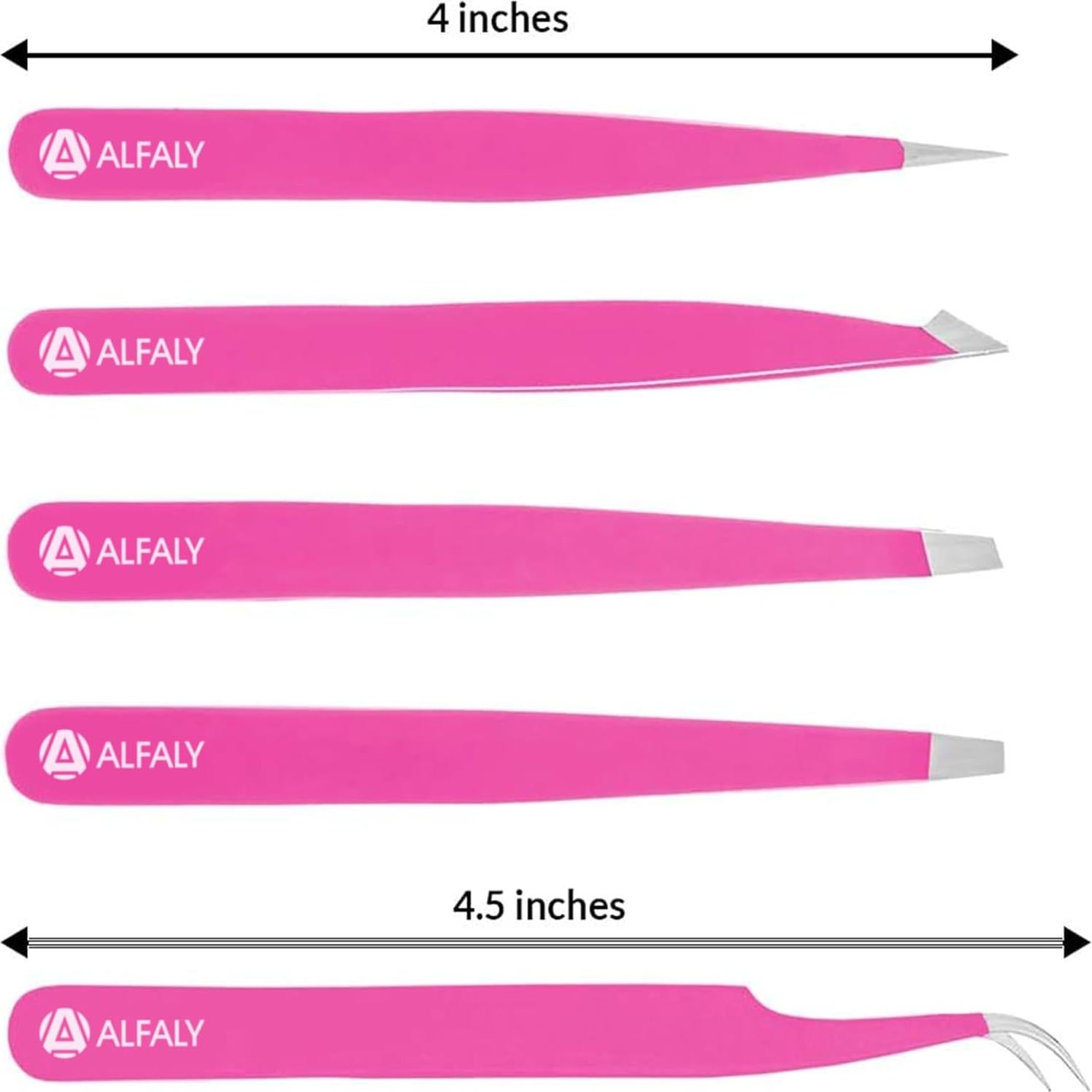 Juego de Pinzas de Precisión Alfaly 5 Piezas Acero Inoxidable Rosa