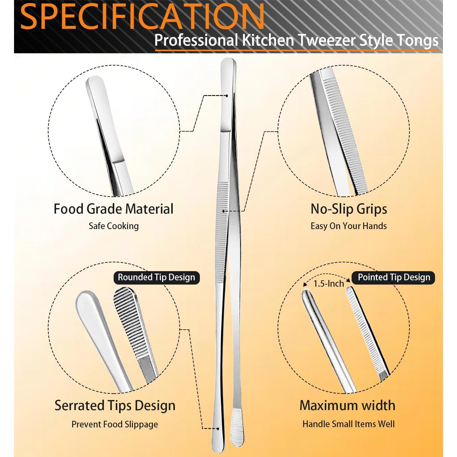 Juego de Pinzas de Cocina JETKONG Acero Inoxidable 6 Pcs 30.48 cm y 16 cm