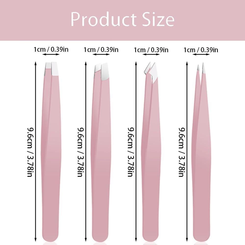 Juego de Pinzas de Precisión YilulvDeng 4 Piezas Acero Inoxidable Rosa
