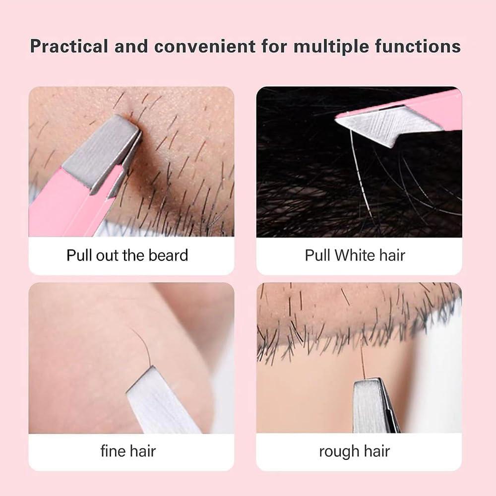 Juego de Pinzas de Precisión YilulvDeng 4 Piezas Acero Inoxidable Rosa