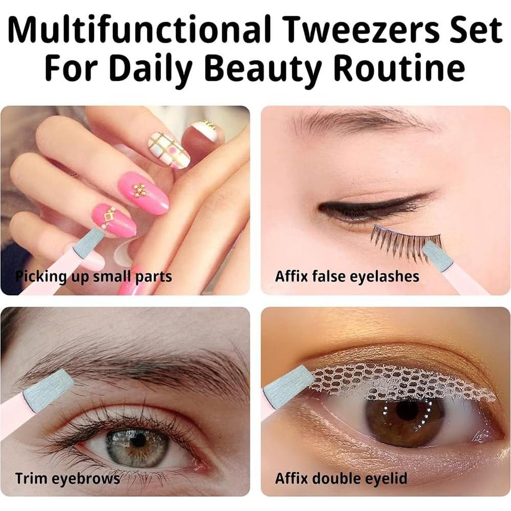 Juego de Pinzas de Precisión YilulvDeng 4 Piezas Acero Inoxidable Rosa