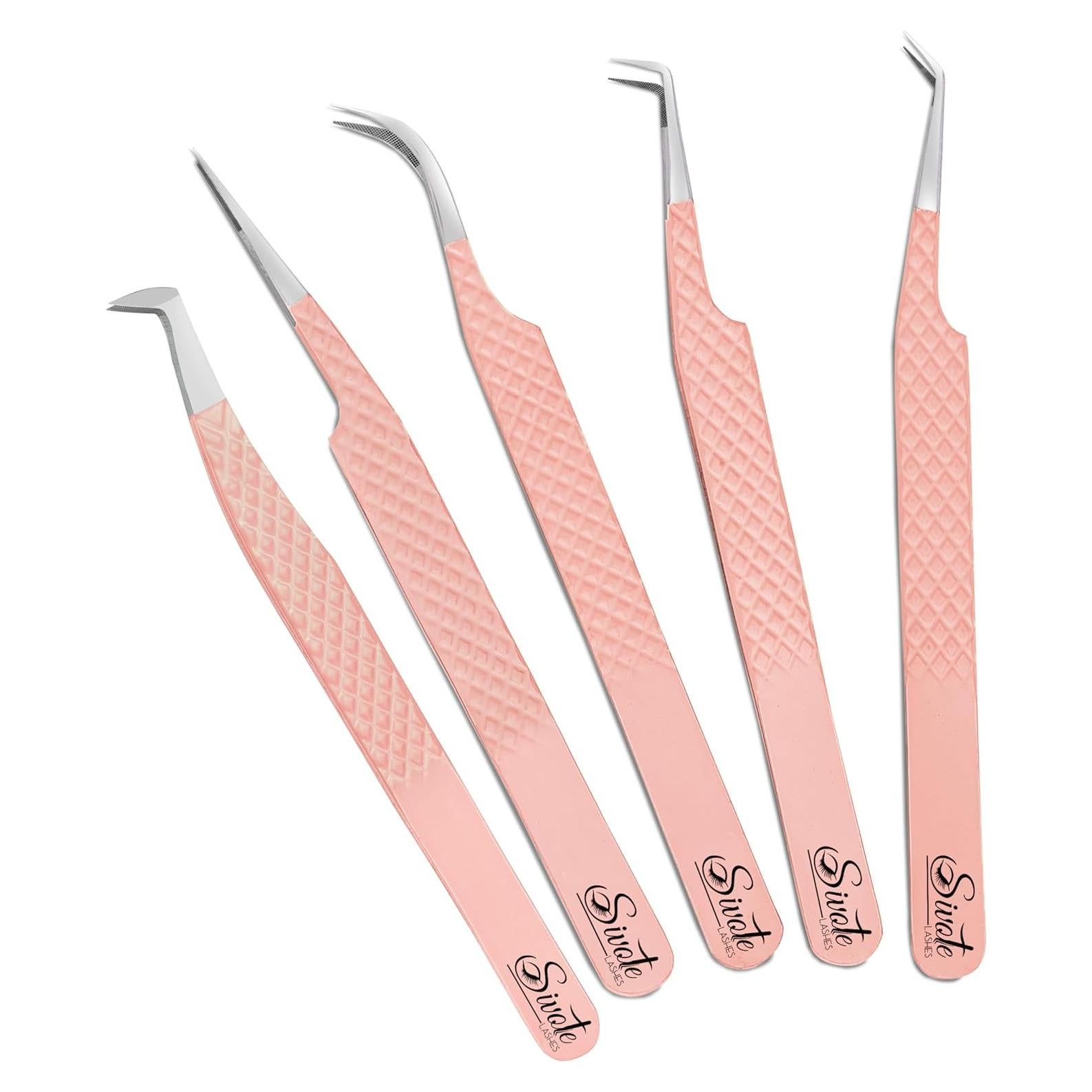 Pinzas para Pestañas SIVOTE - Paquete de 5 Durazno, Acero Inoxidable