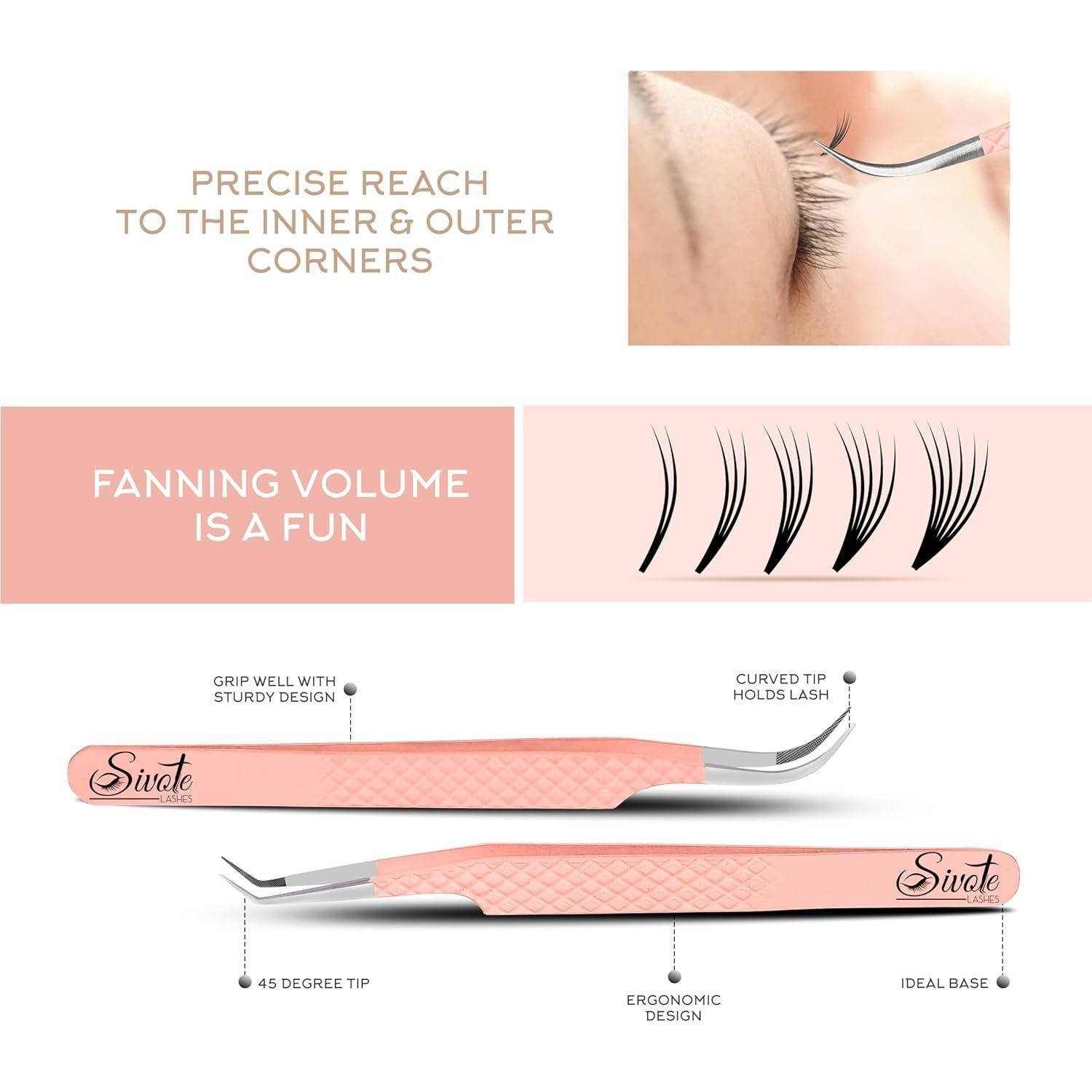 Pinzas para Pestañas SIVOTE - Paquete de 5 Durazno, Acero Inoxidable