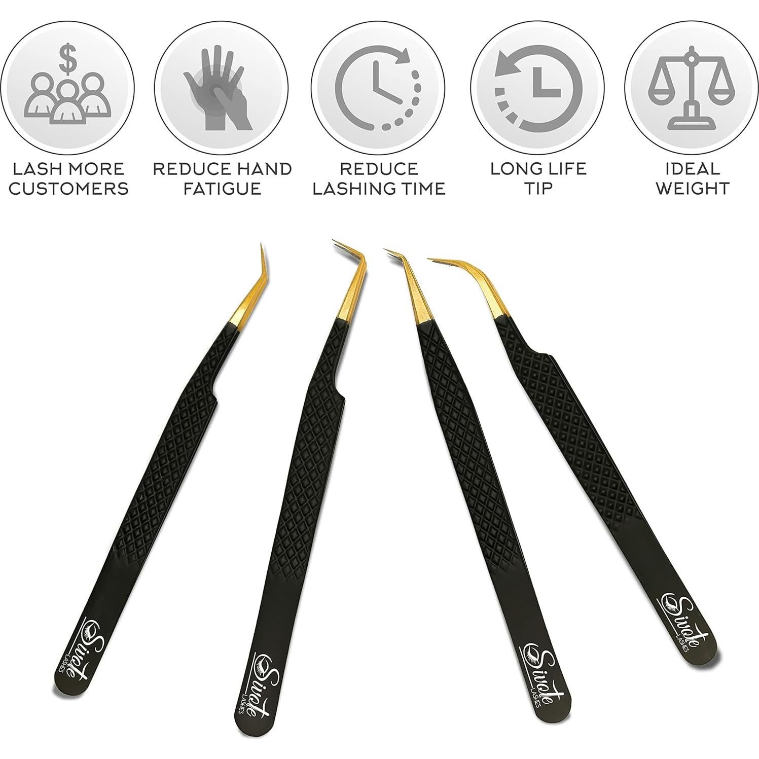 Pinzas de Punta de Fibra SIVOTE Juego de 4 para Pestañas