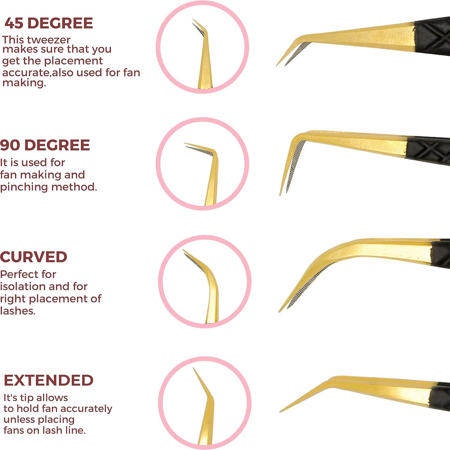 Pinzas de Punta de Fibra SIVOTE Juego de 4 para Pestañas