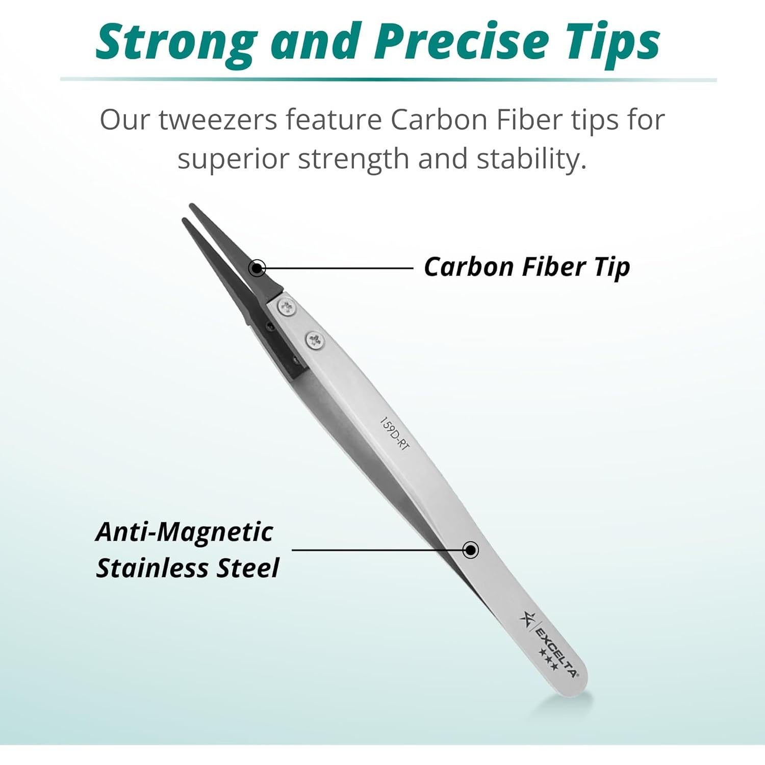 Pinzas de precisión Excelta 159D-RT de fibra de carbono 12.7 cm