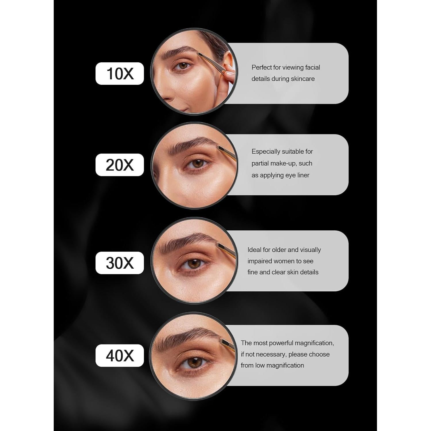 Espejo de Aumento Macaki 10X y 40X con Ventosas - 2 Piezas