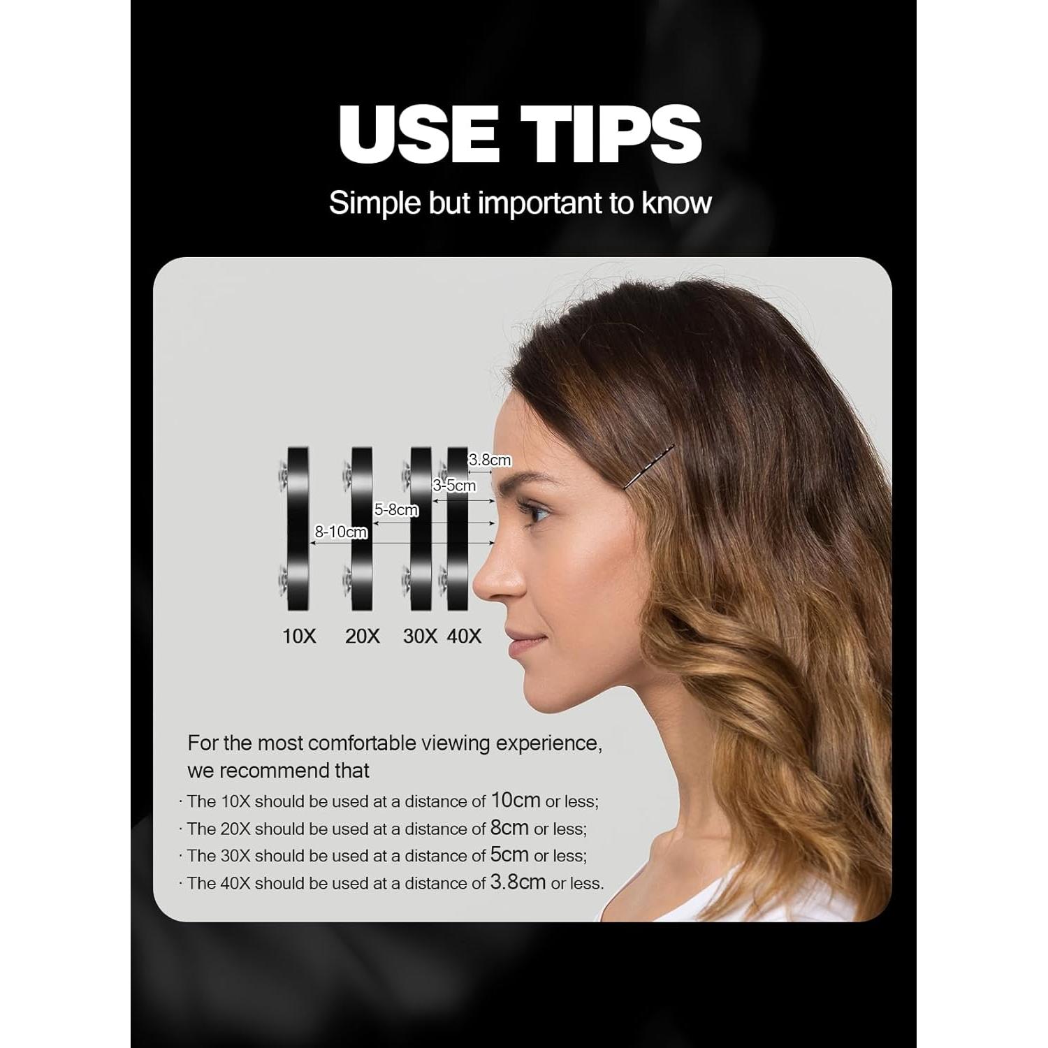 Espejo de Aumento Macaki 10X y 40X con Ventosas - 2 Piezas