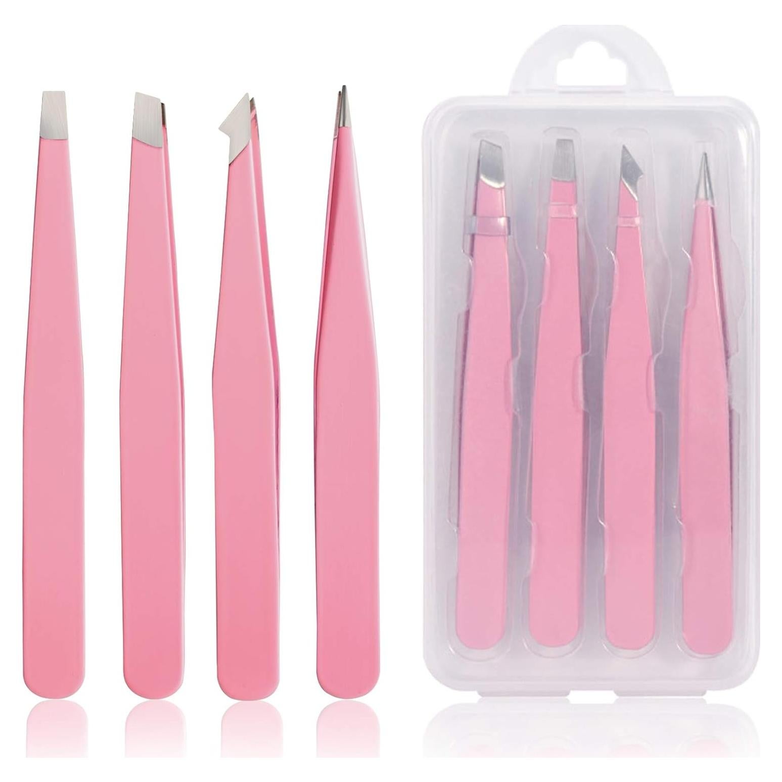 Juego de Pinzas de Acero Inoxidable Tirdkid 4 Piezas Rosa