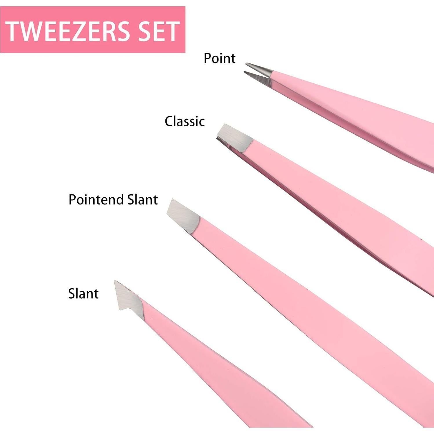 Juego de Pinzas de Acero Inoxidable Tirdkid 4 Piezas Rosa