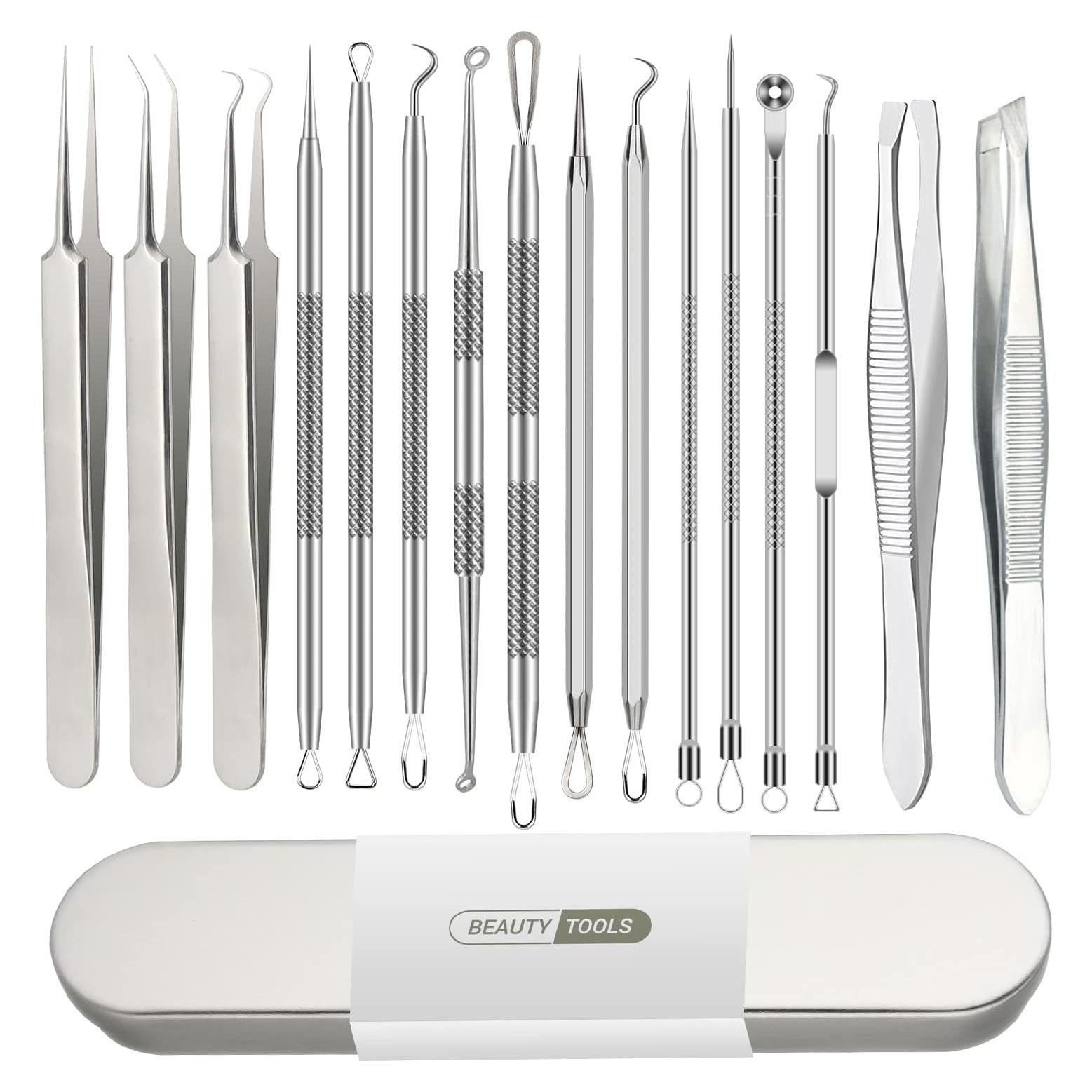 Kit de 16 Piezas para Exprimir Espinillas Qimouwp - Acero Inoxidable