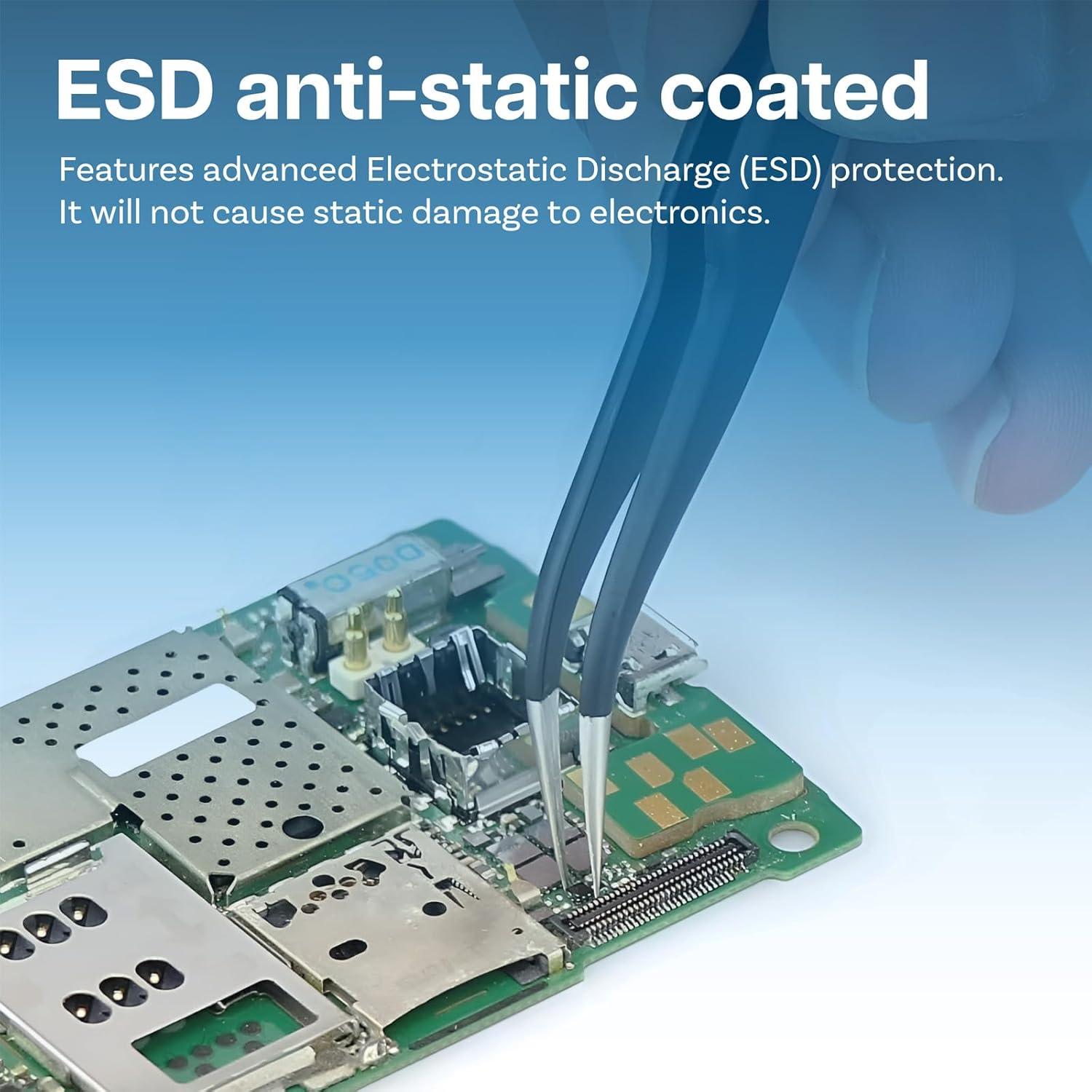 Juego de 10 Pinzas de Precisión ESD MMOBIEL con Estuche