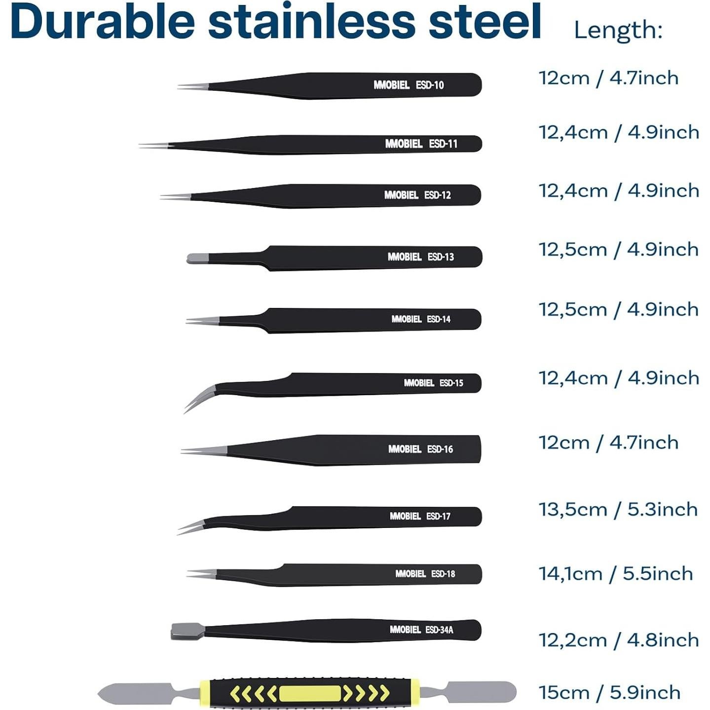 Juego de 10 Pinzas de Precisión ESD MMOBIEL con Estuche