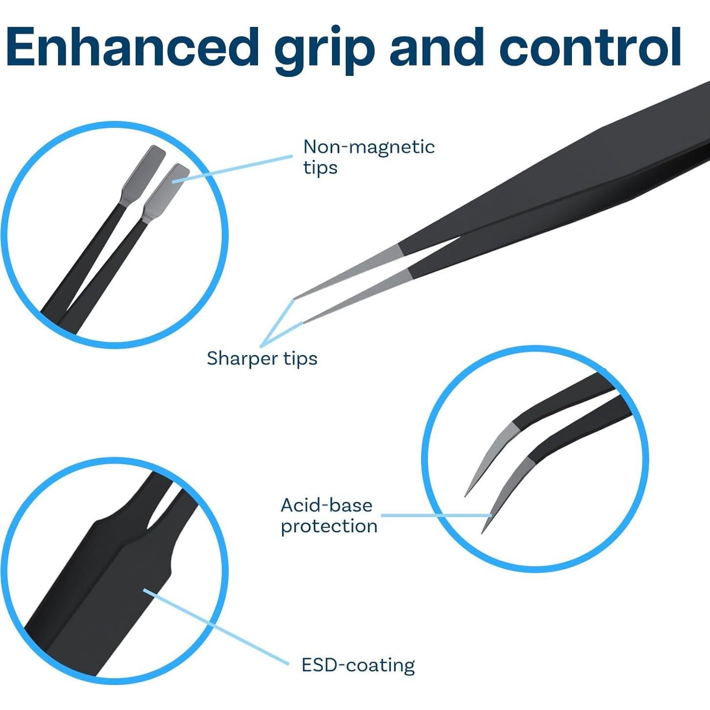 Juego de 10 Pinzas de Precisión ESD MMOBIEL con Estuche