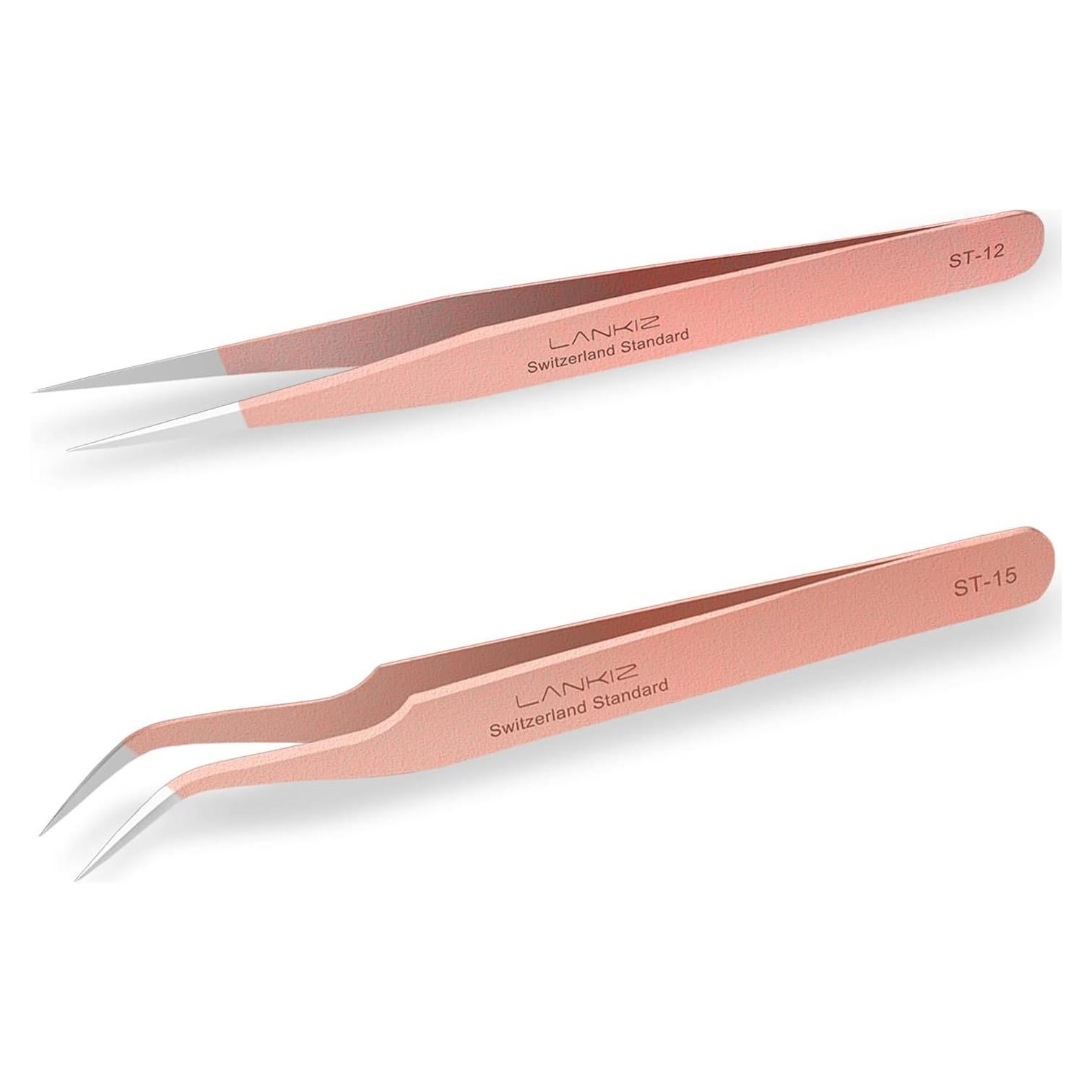 Pinzas para Extensiones de Pestañas LANKIZ Acero Inoxidable Oro Rosa