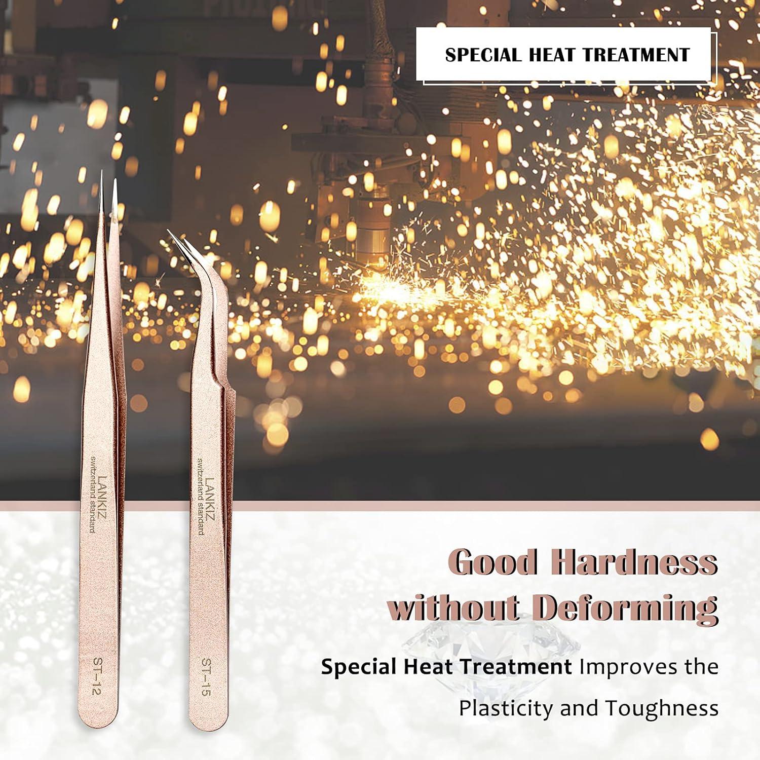 Pinzas para Extensiones de Pestañas LANKIZ Acero Inoxidable Oro Rosa