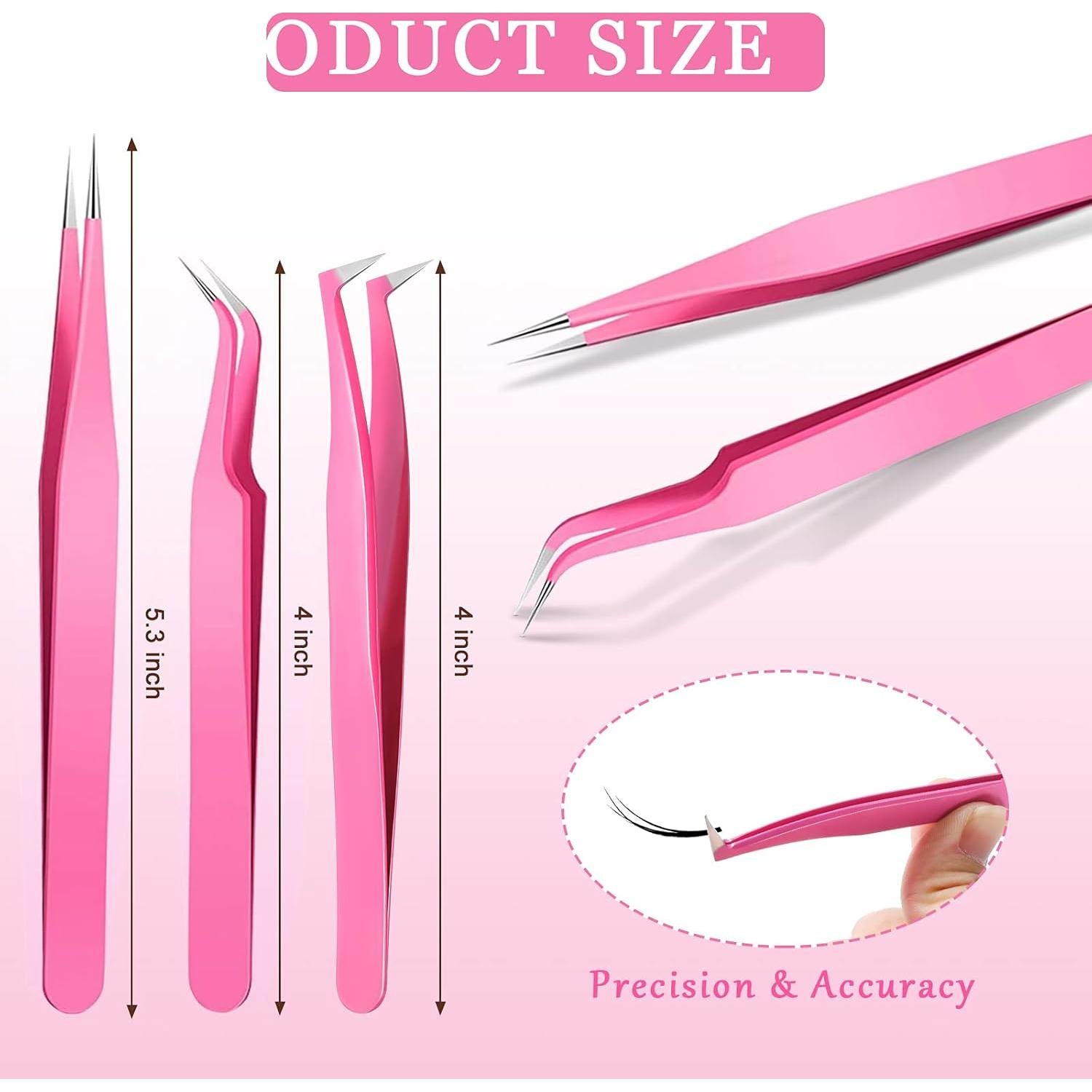 Juego de Pinzas para Pestañas Mudder 6 Piezas Acero Inoxidable Rosa