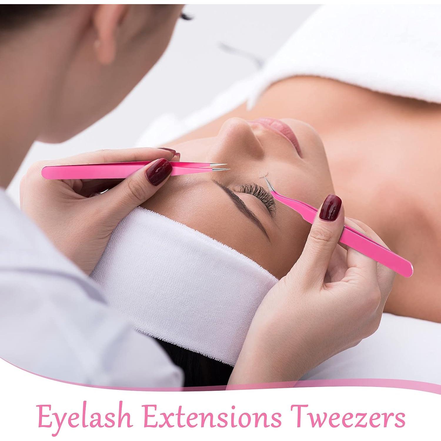 Juego de Pinzas para Pestañas Mudder 6 Piezas Acero Inoxidable Rosa