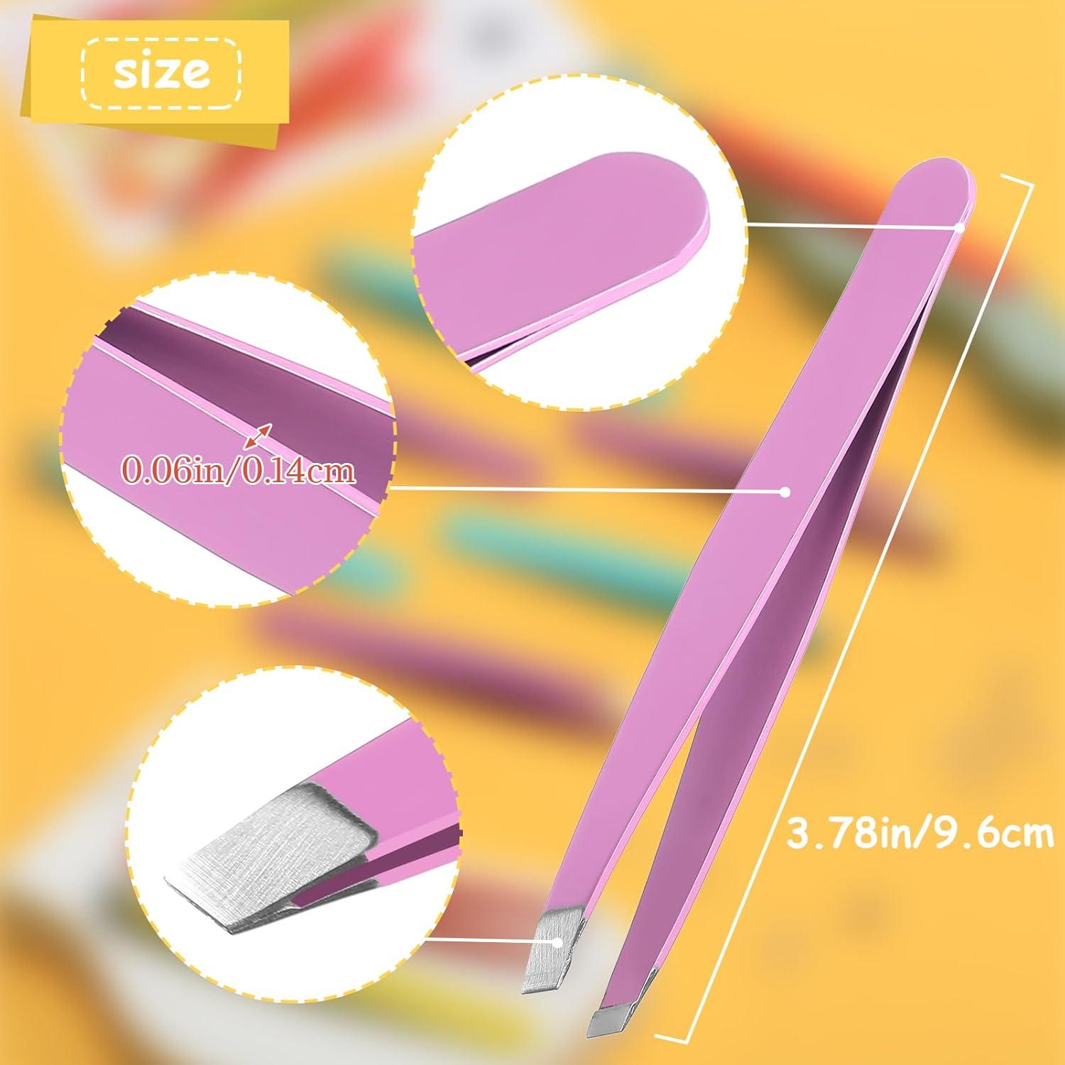 Maitys 16 Piezas Pinzas de Cejas Inclinadas Acero Inoxidable