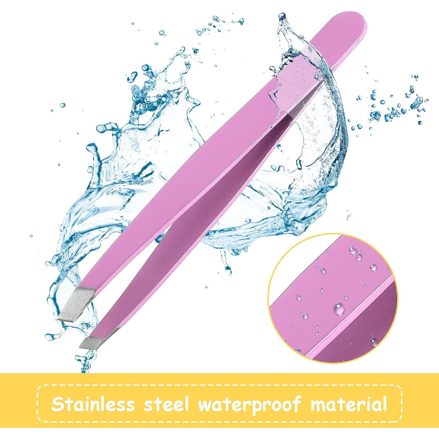 Maitys 16 Piezas Pinzas de Cejas Inclinadas Acero Inoxidable