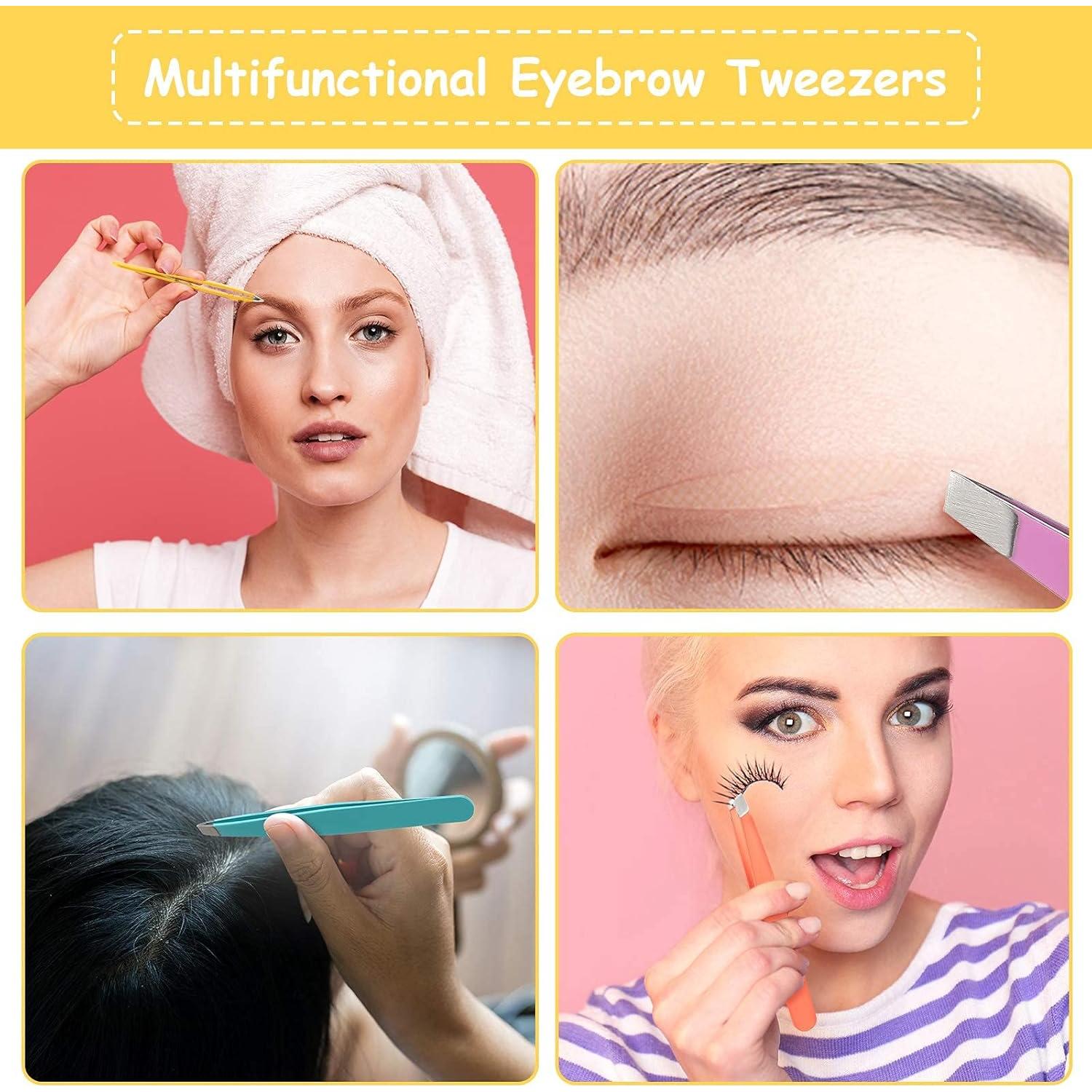 Maitys 16 Piezas Pinzas de Cejas Inclinadas Acero Inoxidable