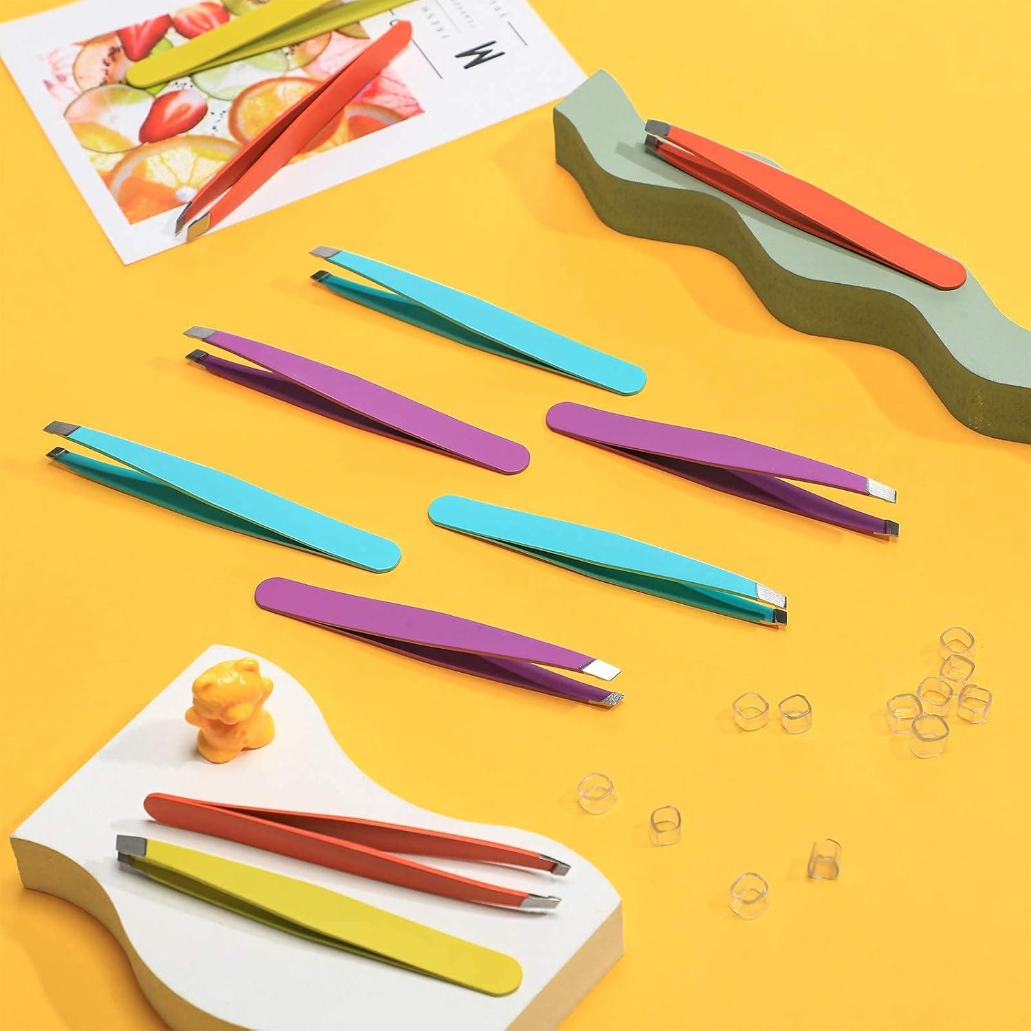 Maitys 16 Piezas Pinzas de Cejas Inclinadas Acero Inoxidable