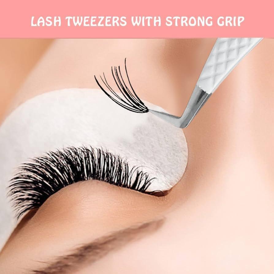 Pinzas para Pestañas MK QUEENS - Acero Inoxidable - Juego de 4