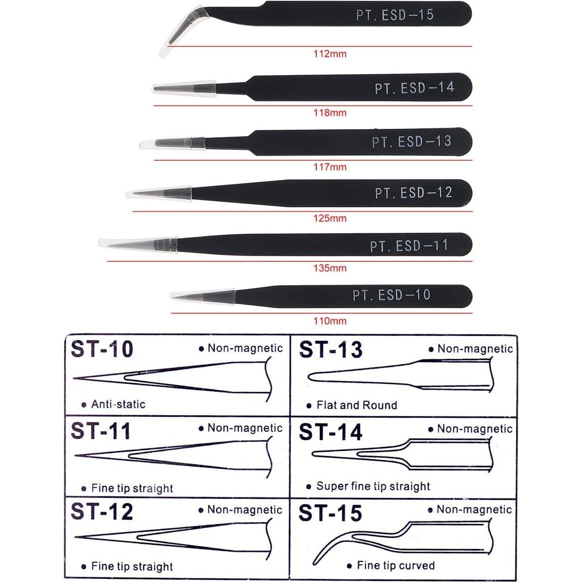 Set de Pinzas de Precisión OriGlam 6 Piezas Acero Inoxidable