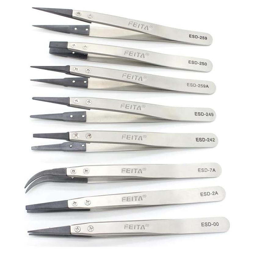 Juego de Pinzas de Precisión FEITA ESD 8 Piezas Acero Inoxidable