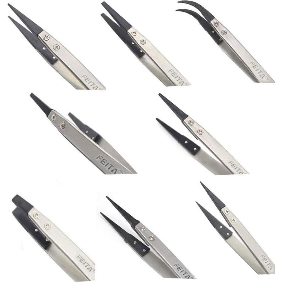 Juego de Pinzas de Precisión FEITA ESD 8 Piezas Acero Inoxidable