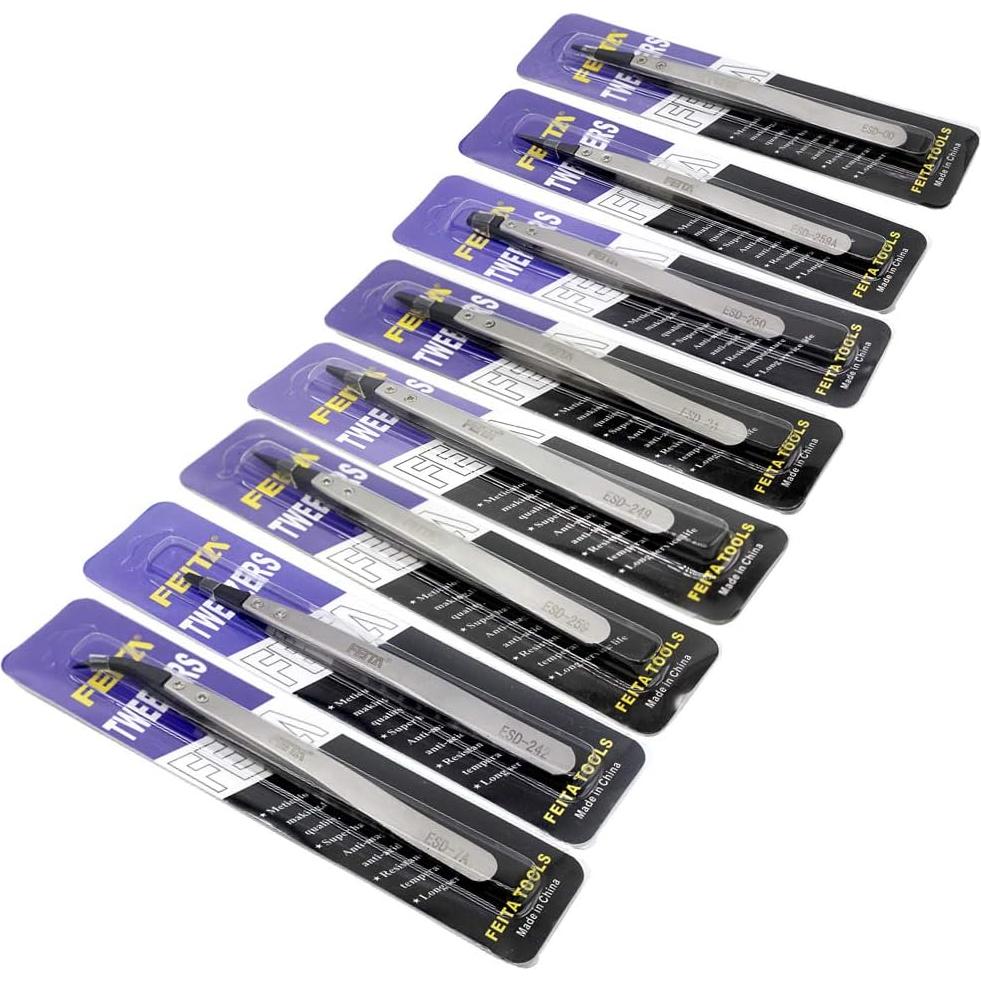 Juego de Pinzas de Precisión FEITA ESD 8 Piezas Acero Inoxidable