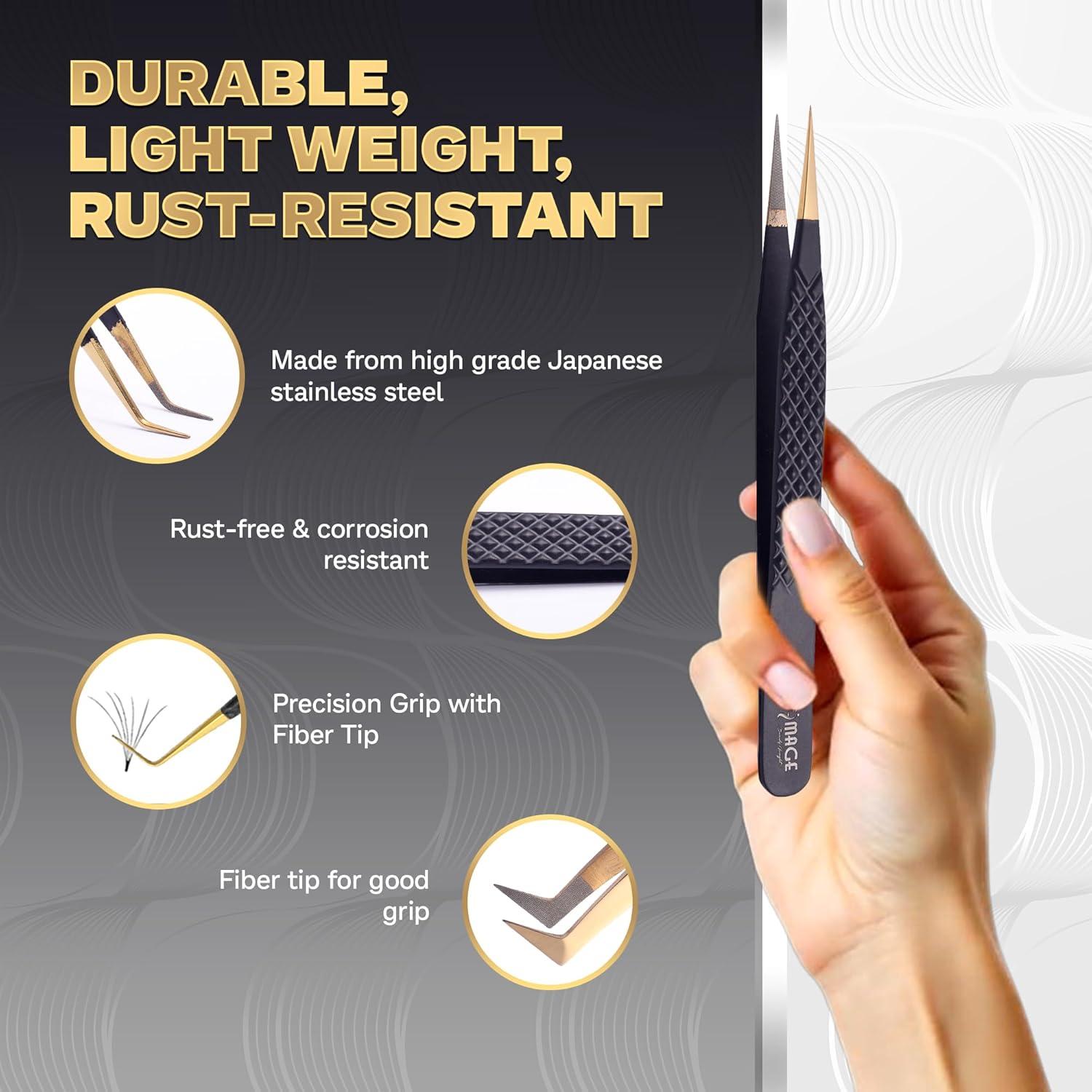 Juego de 5 Pinzas de Acero Japonés para Pestañas - Estuche