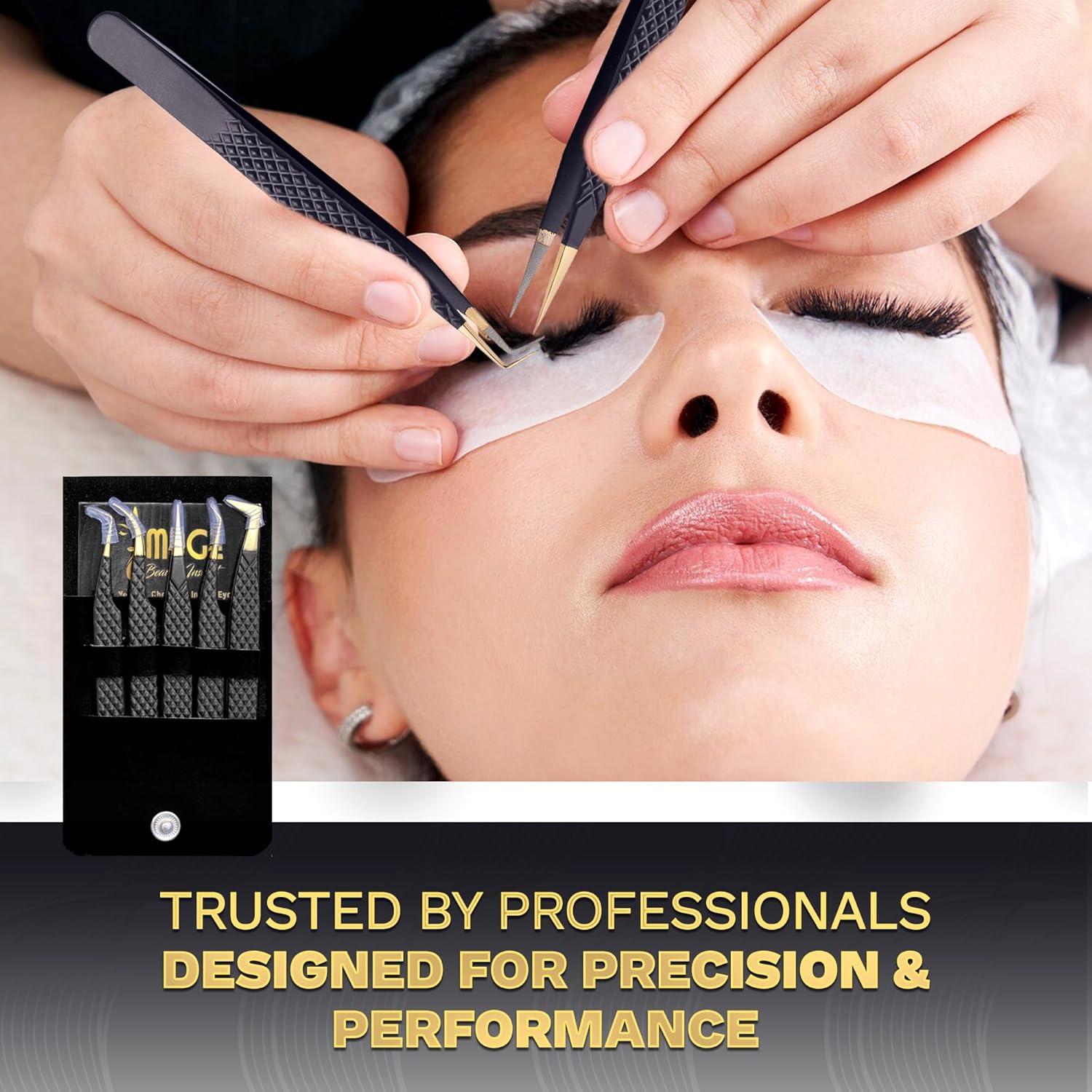 Juego de 5 Pinzas de Acero Japonés para Pestañas - Estuche