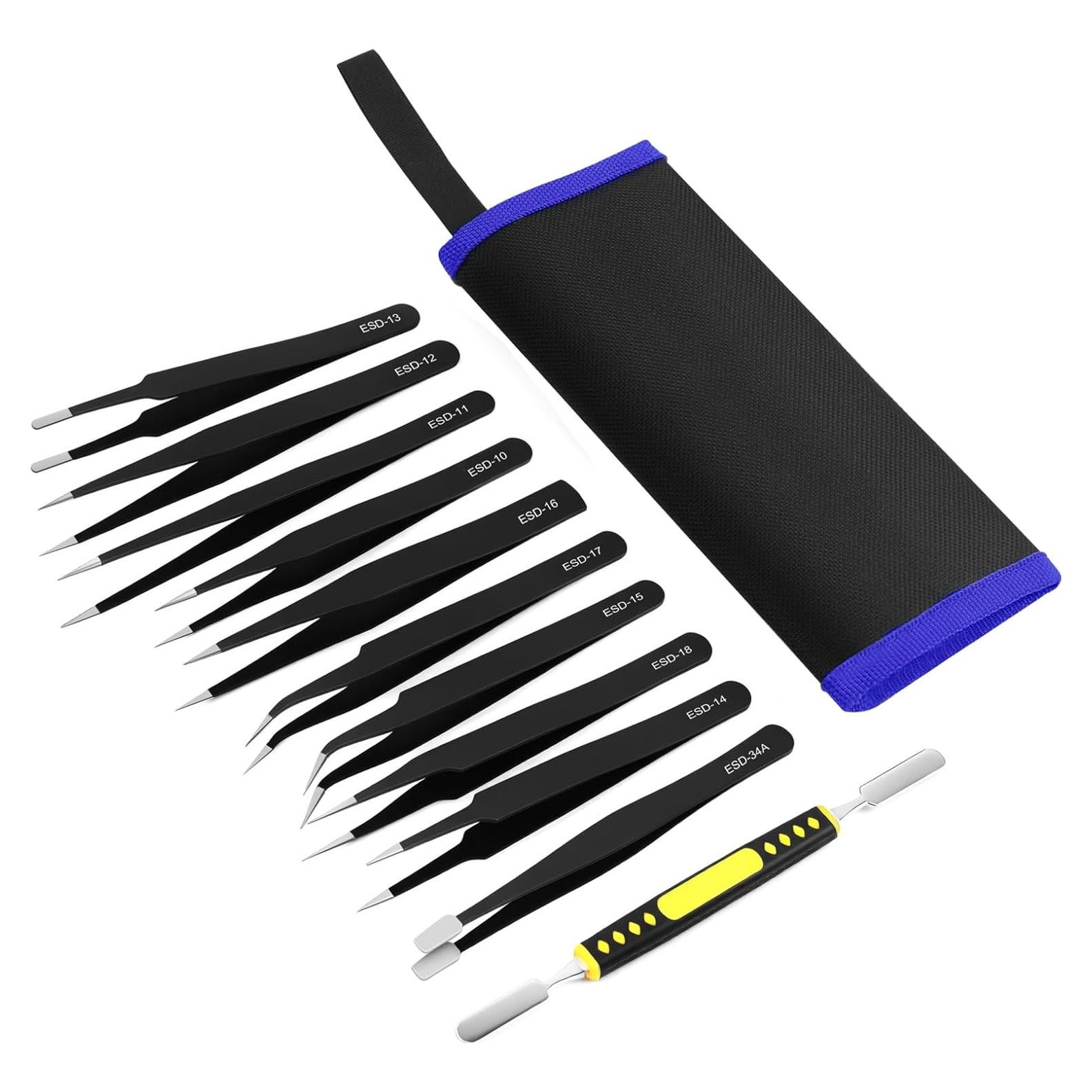 Juego de Pinzas de Precisión ESD 11PCS Acero Inoxidable