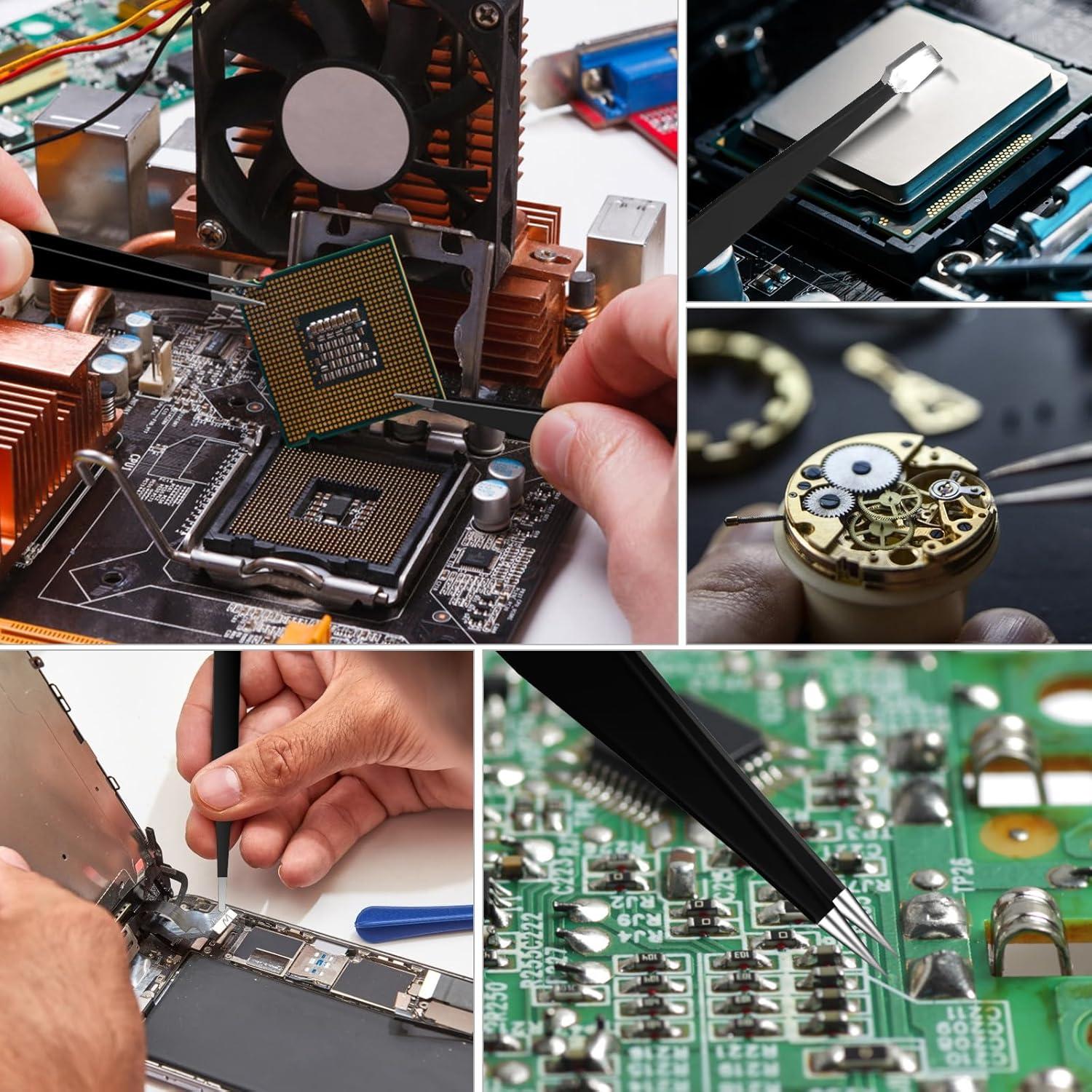 Juego de Pinzas de Precisión ESD 11PCS Acero Inoxidable