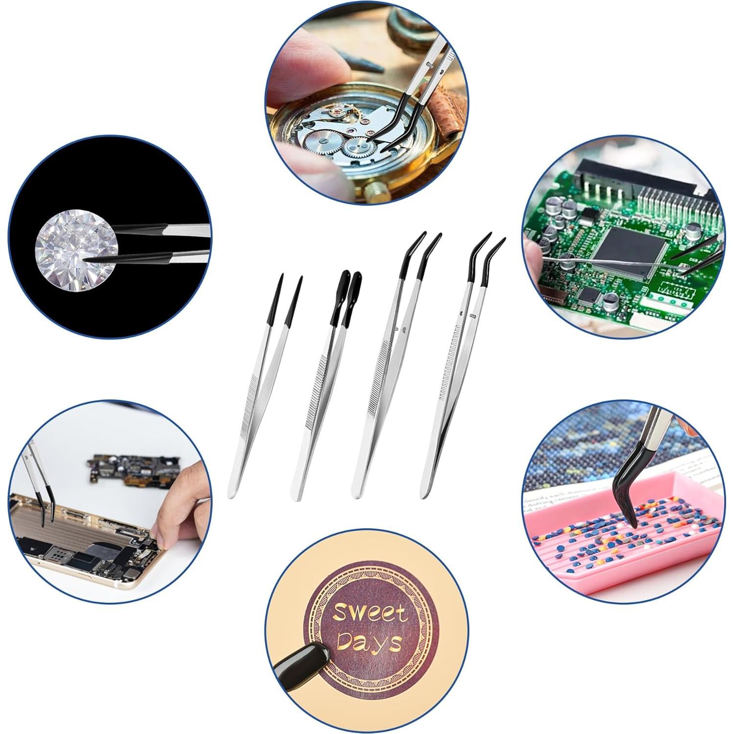 Juego de 4 Pinzas de Precisión CKKAPTURE con Puntas de Goma