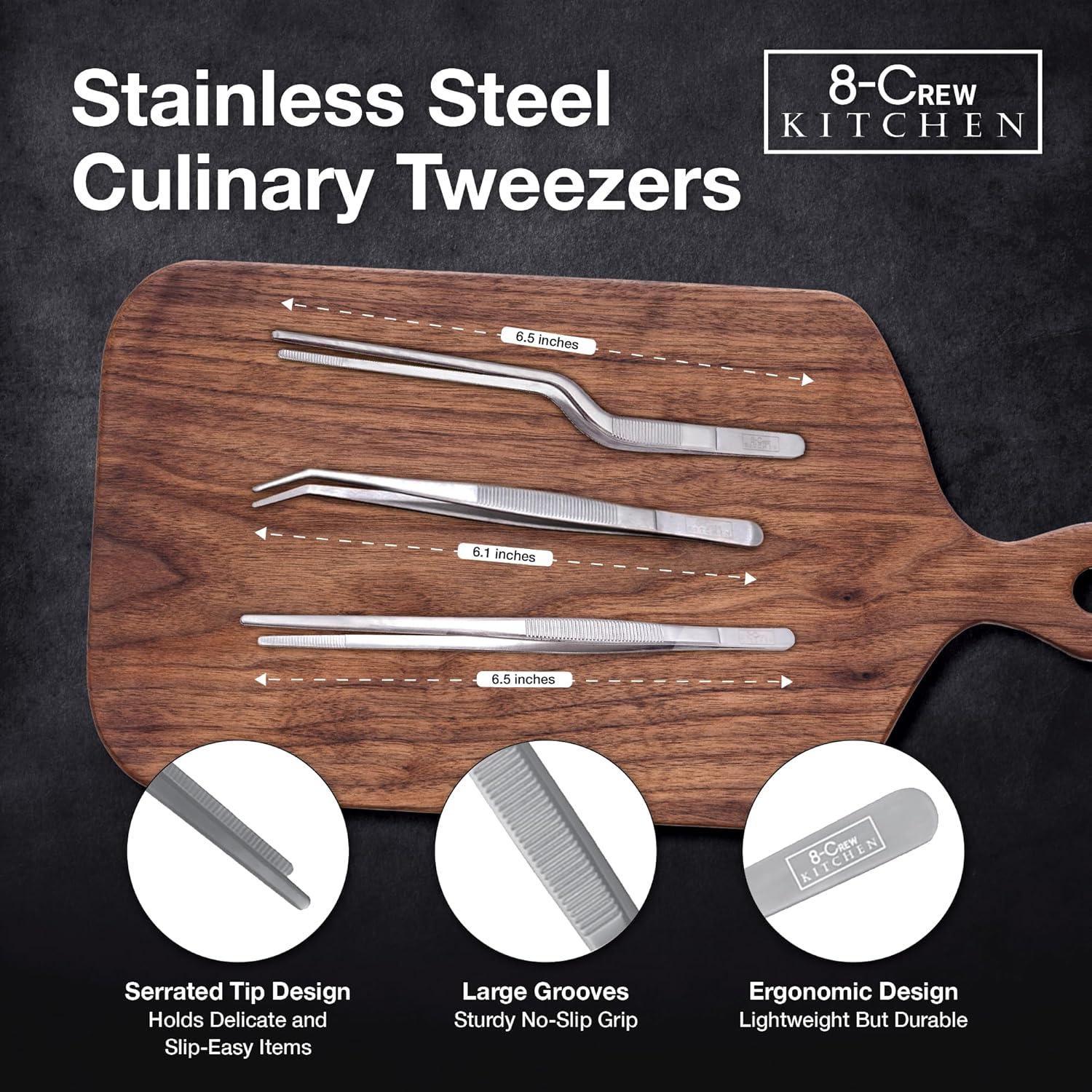 Pinzas de Cocina 8-CREW KITCHEN, Set de 3 de 15 cm, Acero Inoxidable